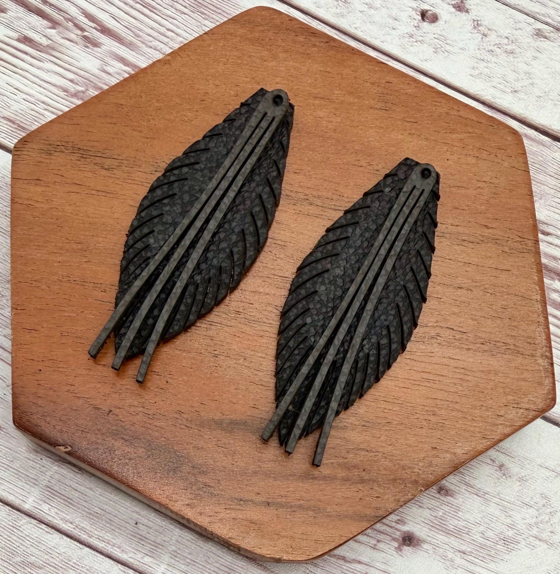 Layered Black and Grey Fringe Vegetable Tanned Leather Set, Earring Blanks, DIY Jewelry Making