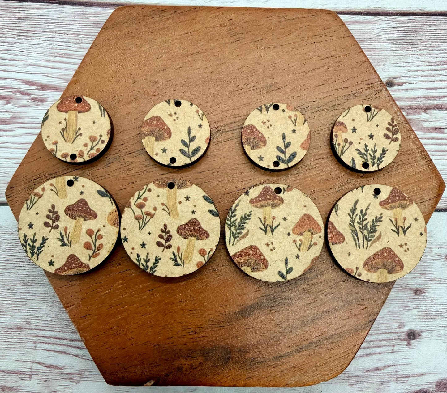 Patterned Natural Mushroom Print Circle Set Earring Blanks, DIY Jewelry Making
