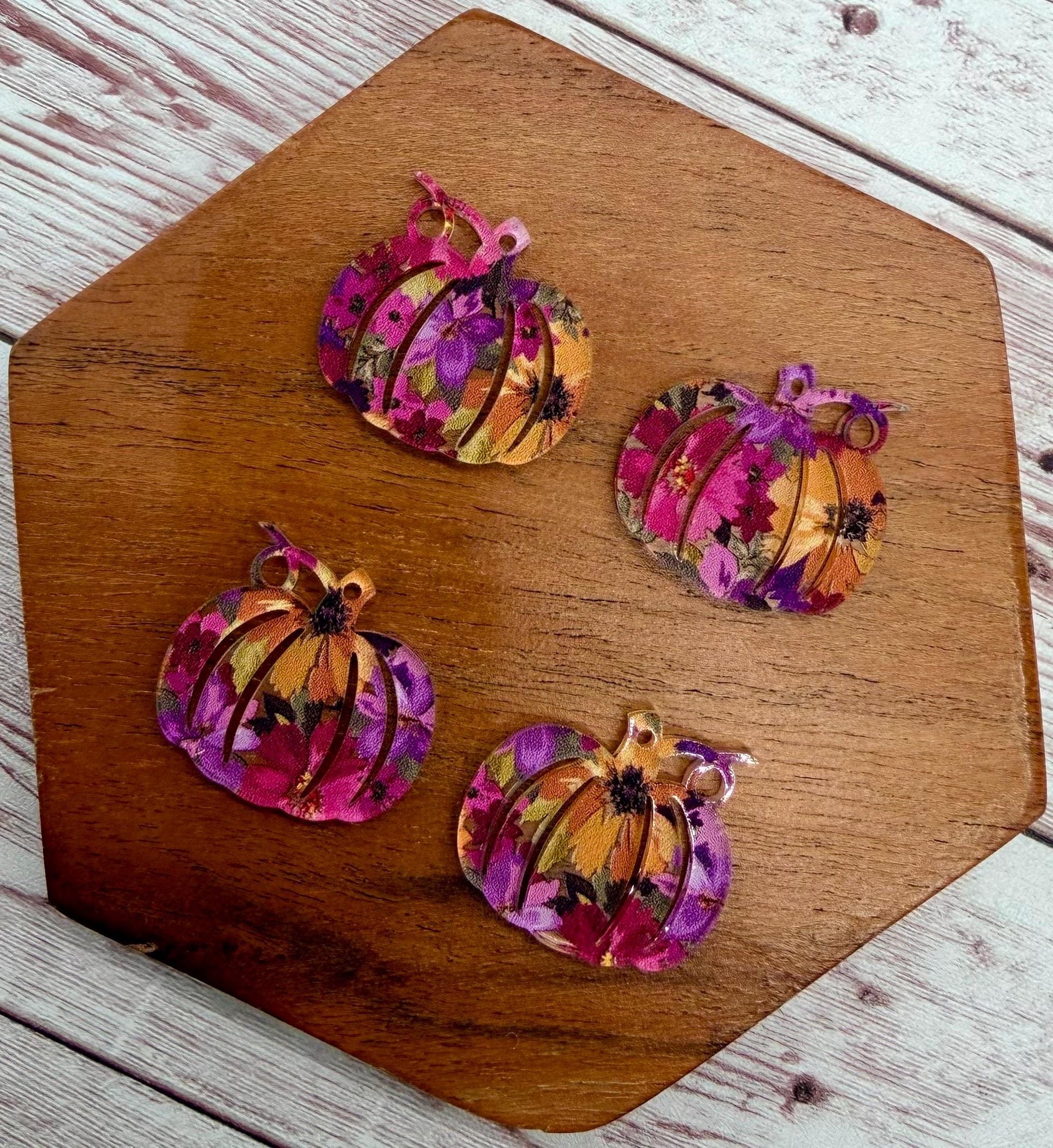 Set of 2 Pumpkin Plum Floral Print Acrylic Fall Earring Blanks DIY Jewelry Making