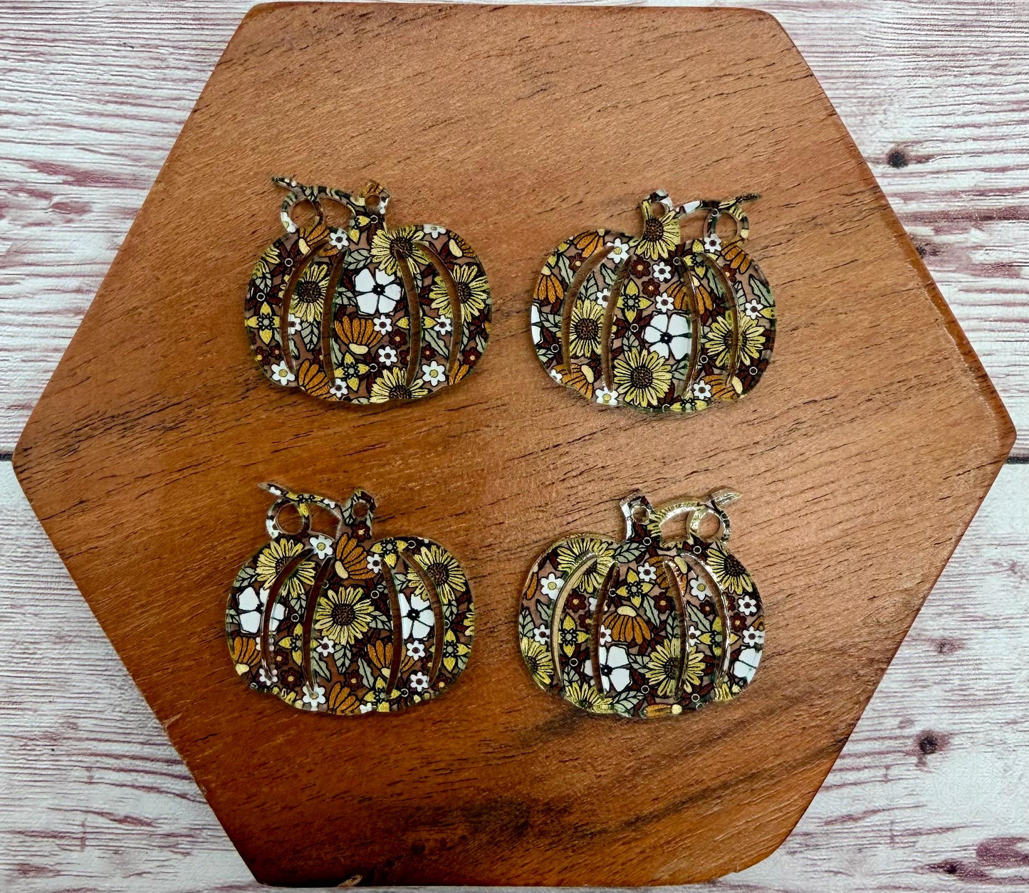 Set of 2 Pumpkin Brown 70s Floral Print Acrylic Fall Earring Blanks DIY Jewelry Making