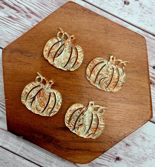 Set of 2 Pumpkin Orange and Tan Tooled Print Acrylic Fall Earring Blanks DIY Jewelry Making