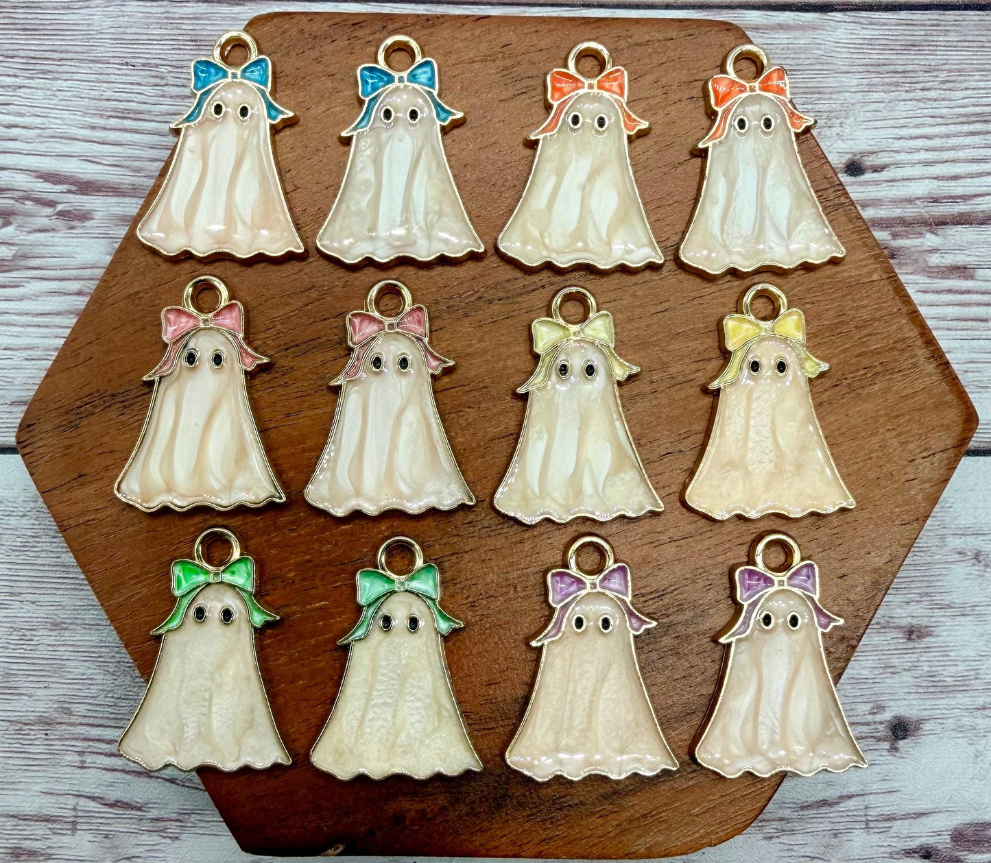 Set of 6 Pair Enamel Ghost Earring Charms, Assorted Colors, Earring Findings, DIY Jewelry Making