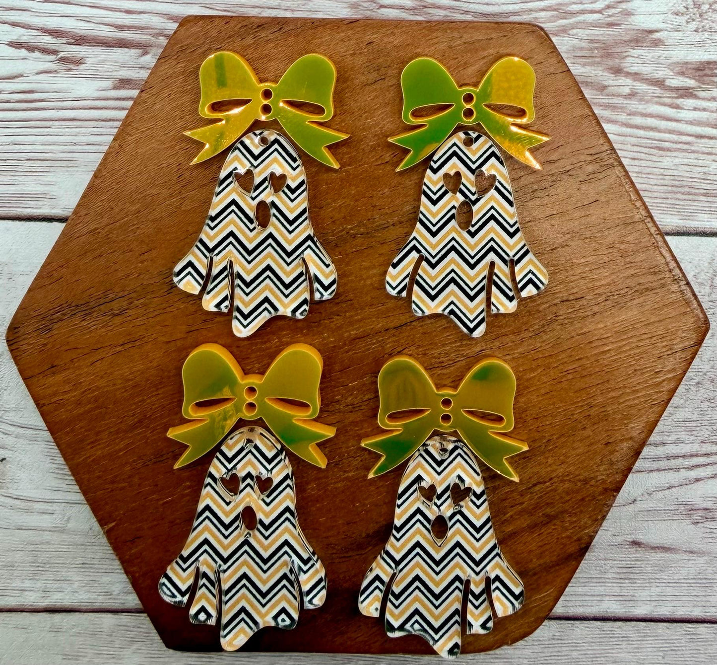 Halloween Chevron Ghost and Orange Iridescent Bow Fall Halloween Set Earring Blanks, DIY Jewelry Making