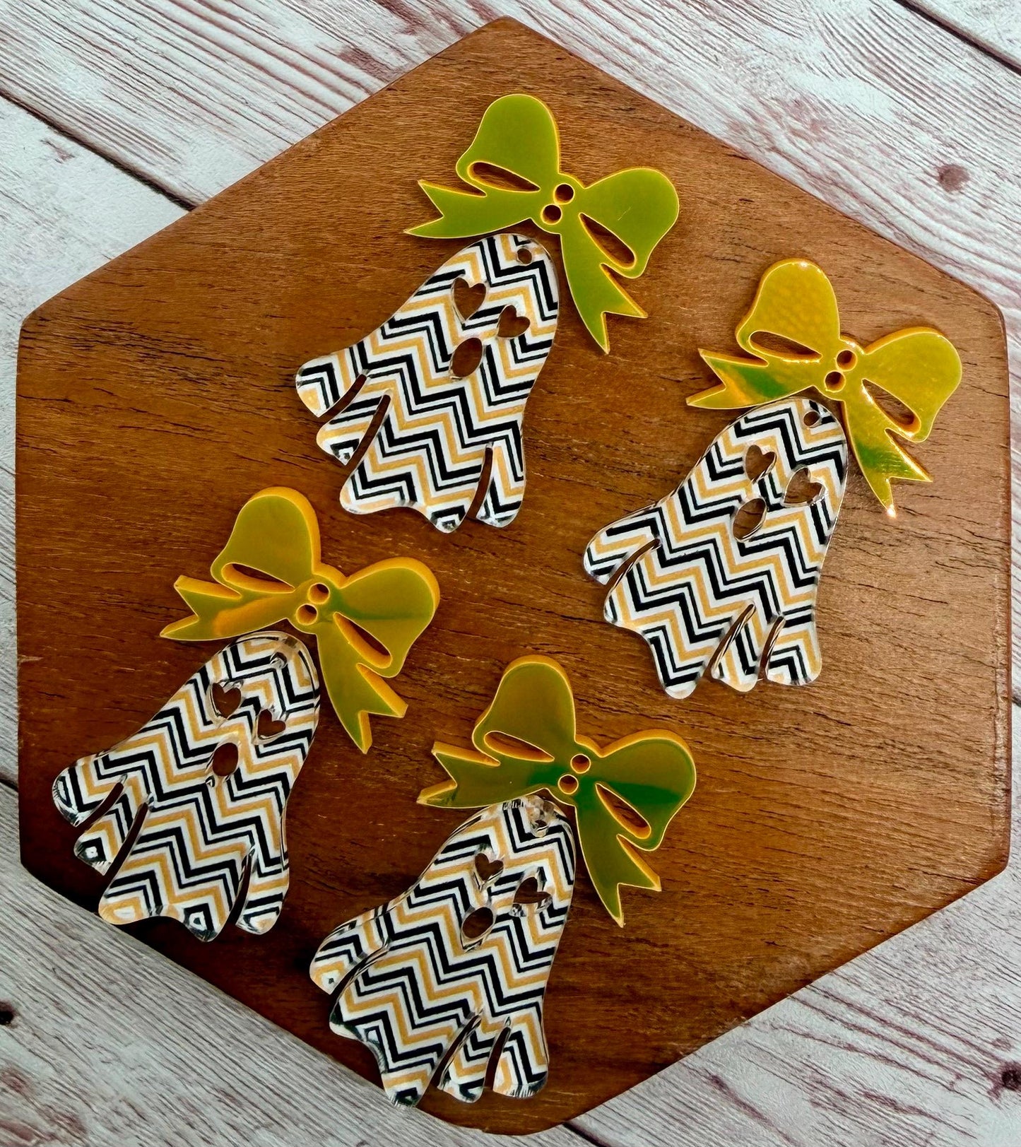 Halloween Chevron Ghost and Orange Iridescent Bow Fall Halloween Set Earring Blanks, DIY Jewelry Making