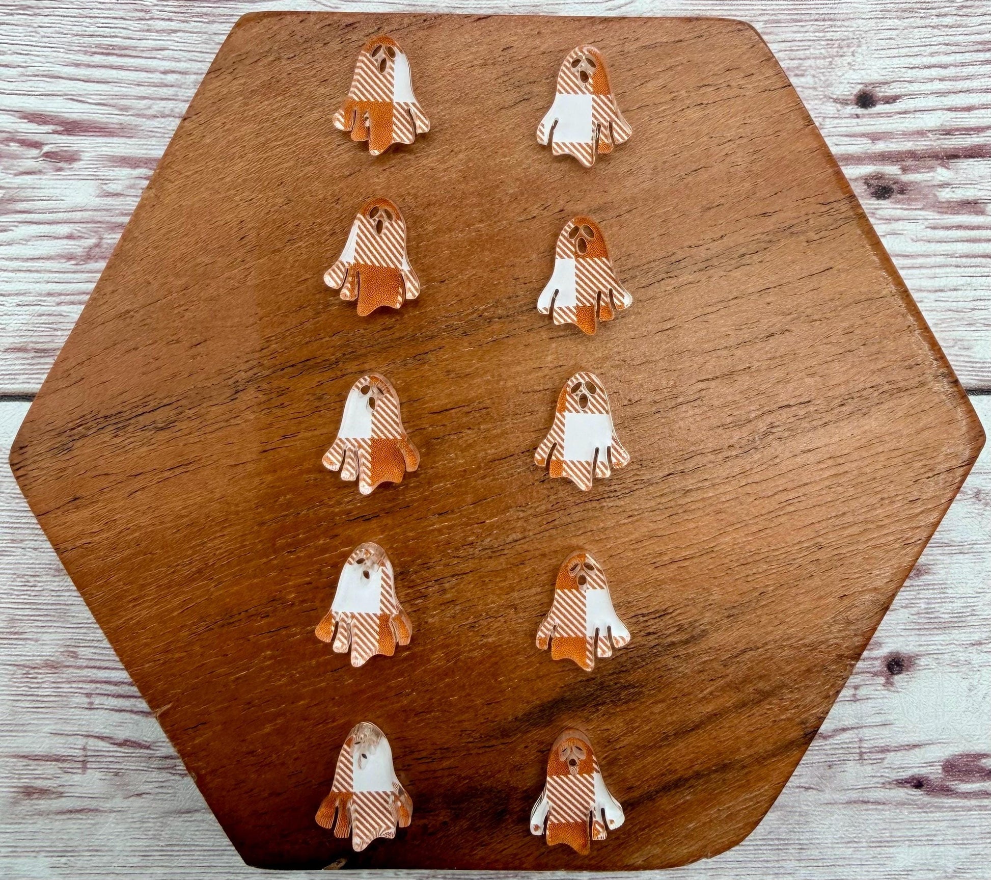 Orange and White Plaid Ghost Acrylic Stud Earring Blanks Set of 5 Pair DIY Jewelry Making