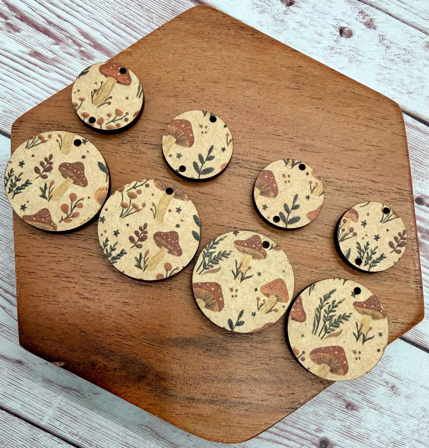 Patterned Natural Mushroom Print Circle Set Earring Blanks, DIY Jewelry Making