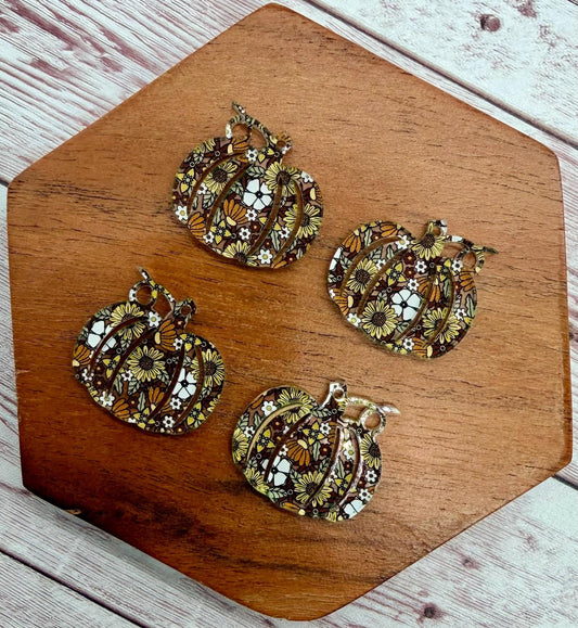 Set of 2 Pumpkin Brown 70s Floral Print Acrylic Fall Earring Blanks DIY Jewelry Making