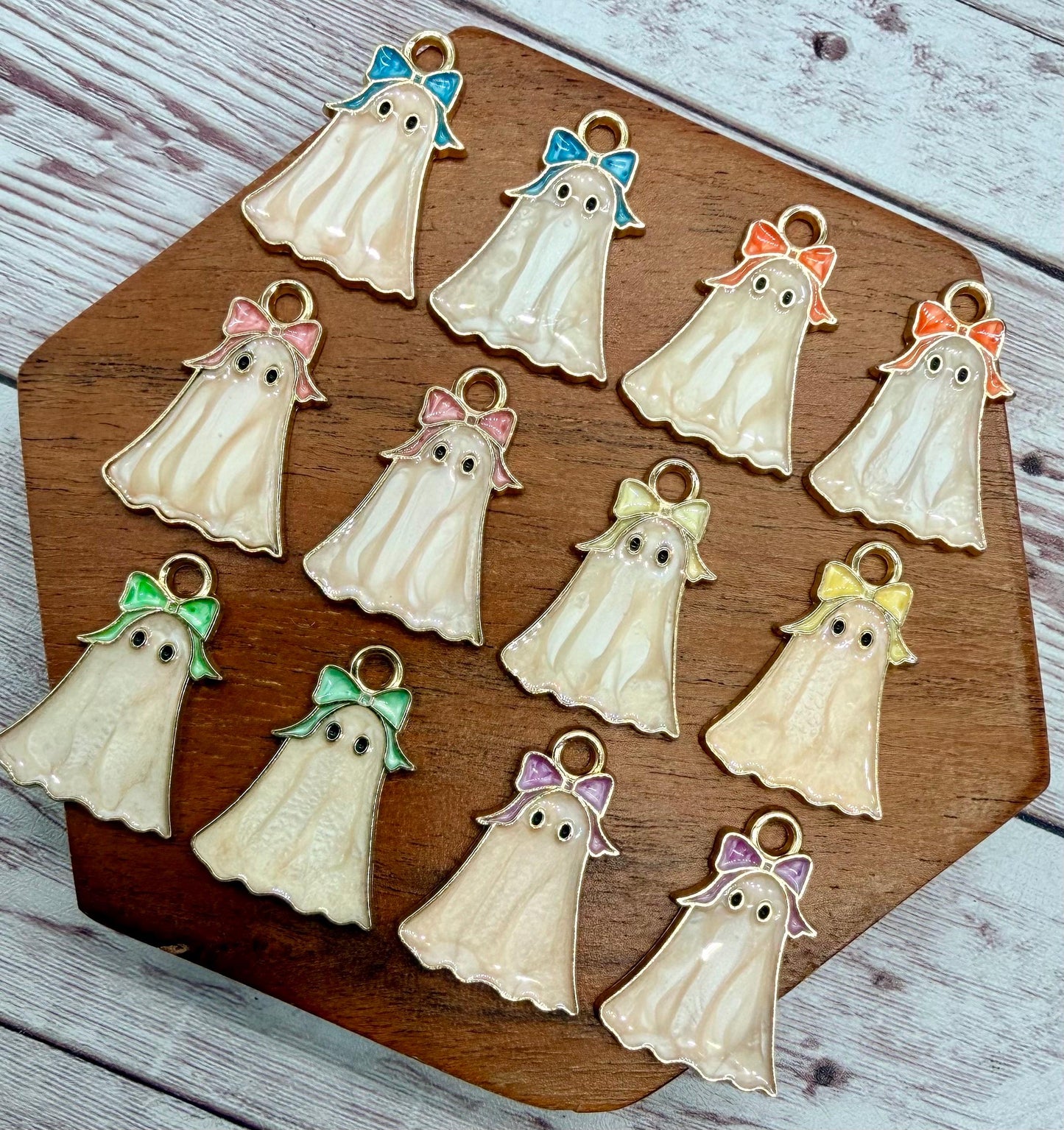 Set of 6 Pair Enamel Ghost Earring Charms, Assorted Colors, Earring Findings, DIY Jewelry Making