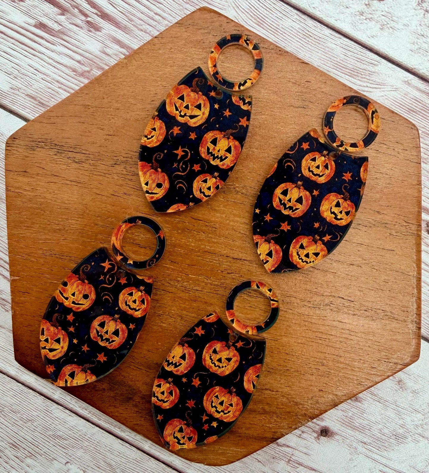 Cute Pumpkin Fall Halloween Print Acrylic Set Earring Blanks, DIY Jewelry Making