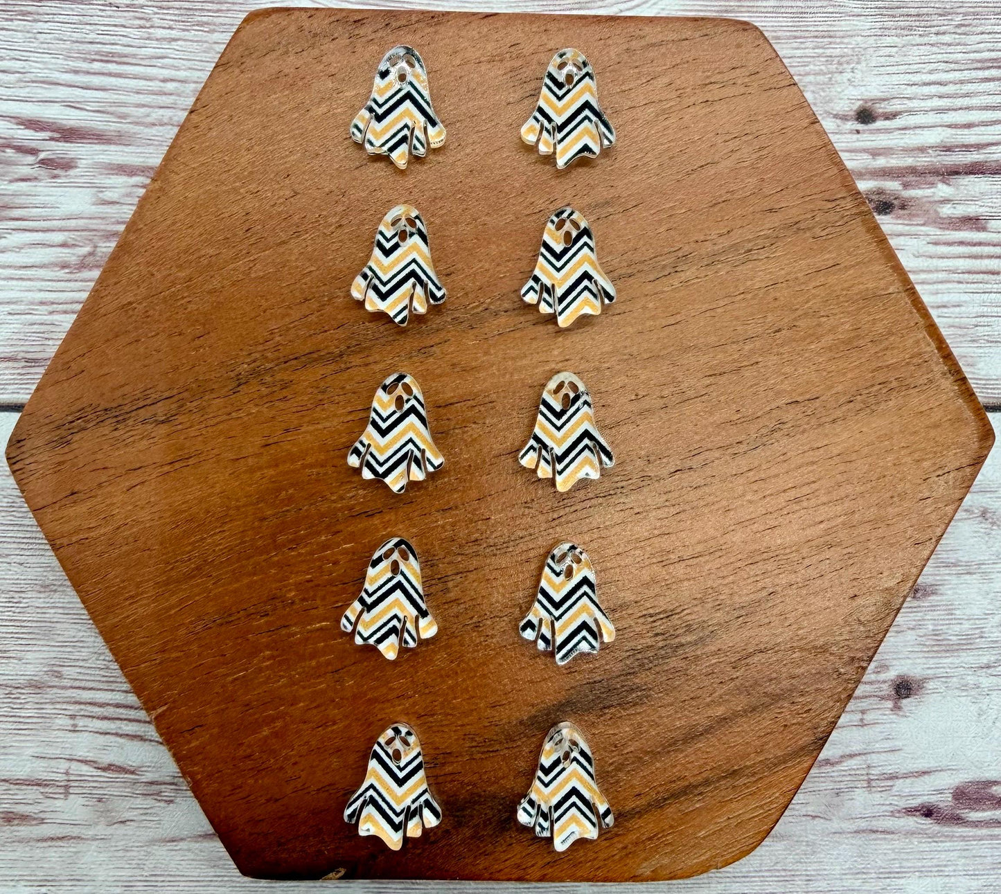 Halloween Chevron Print Ghost Acrylic Stud Earring Blanks Set of 5 Pair DIY Jewelry Making