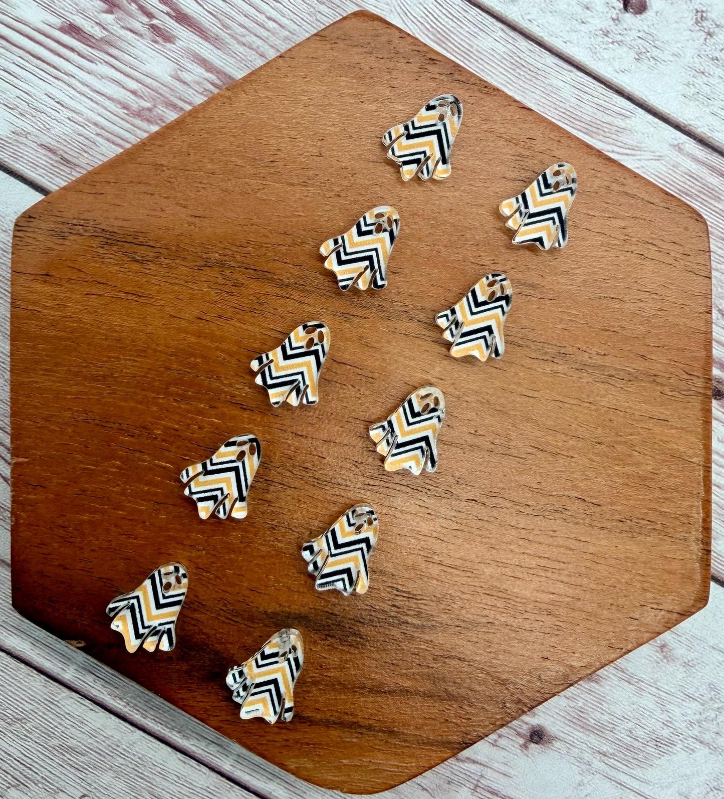 Halloween Chevron Print Ghost Acrylic Stud Earring Blanks Set of 5 Pair DIY Jewelry Making