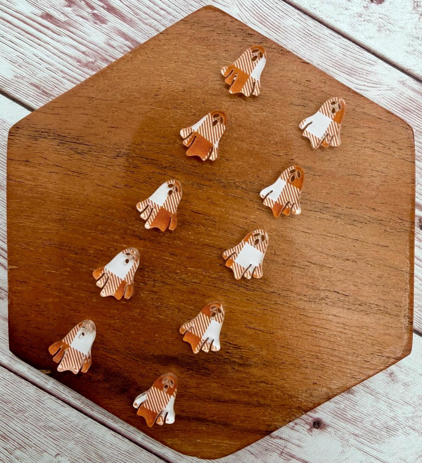 Orange and White Plaid Ghost Acrylic Stud Earring Blanks Set of 5 Pair DIY Jewelry Making
