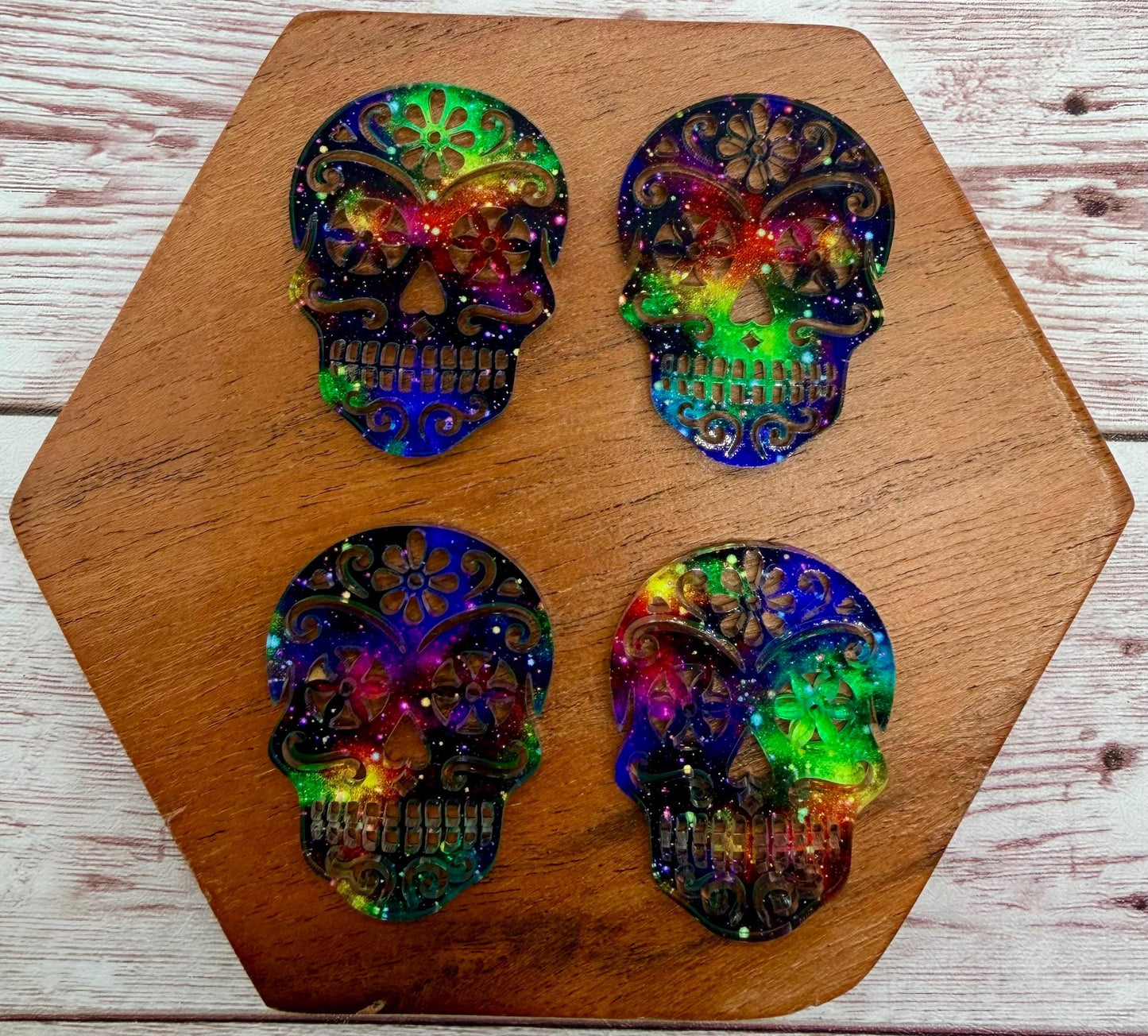 Colorful Intricate Sugar Skull Acrylic Fall Halloween Earring Blanks, DIY Jewelry Making