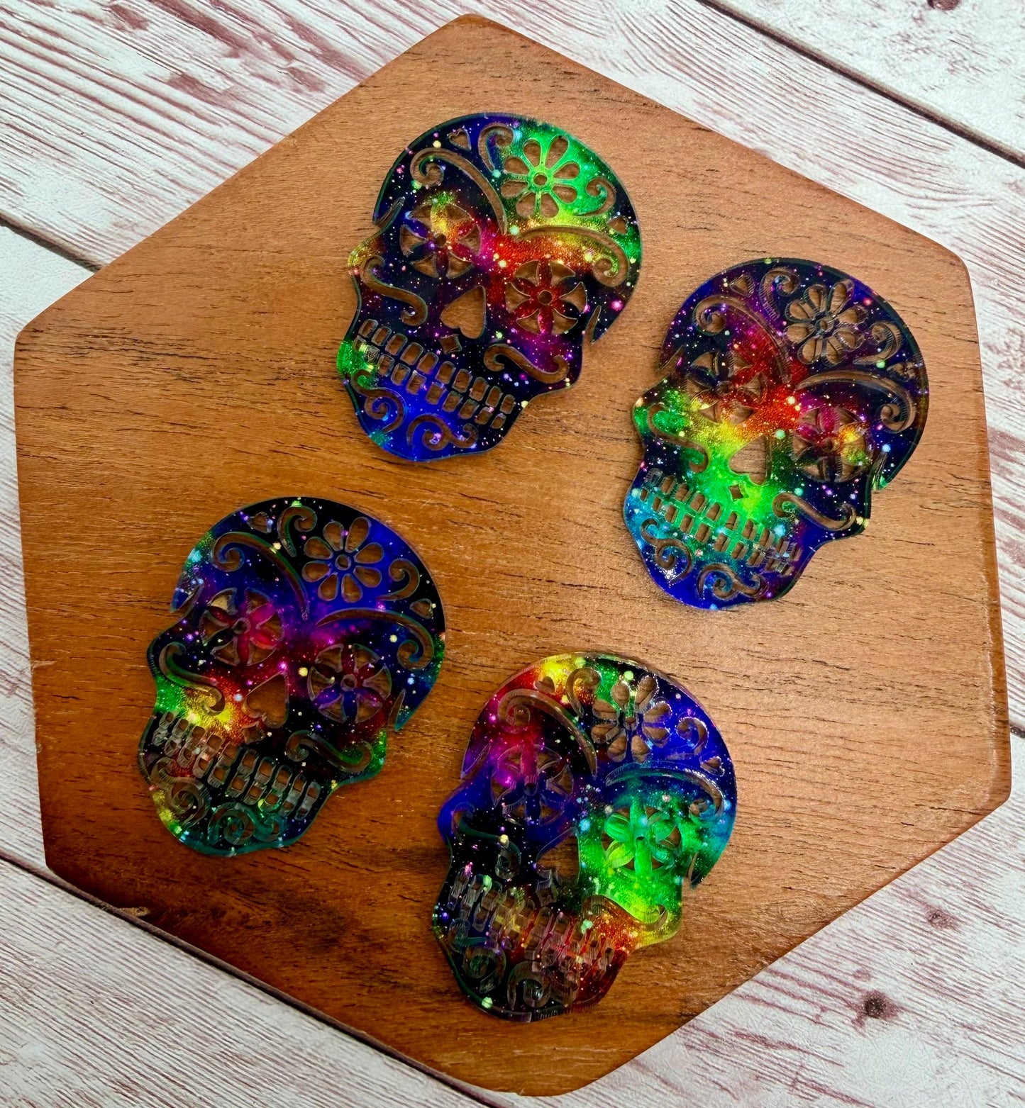 Colorful Intricate Sugar Skull Acrylic Fall Halloween Earring Blanks, DIY Jewelry Making