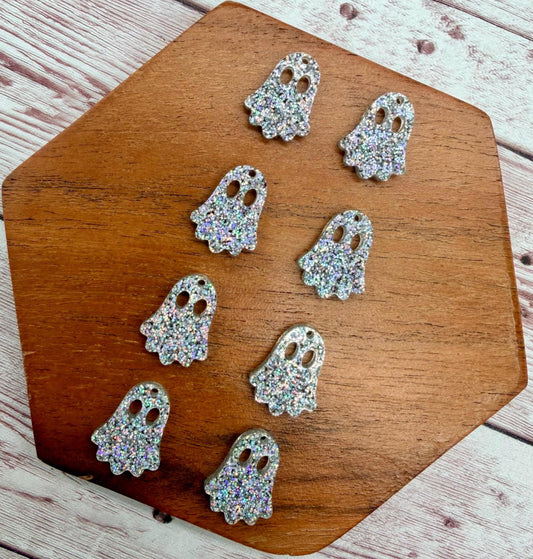 Set of 4 Pair Holographic Glitter Acrylic Mini Ghost Dangle Earring Blanks, Halloween, Fall, DIY Jewelry Making
