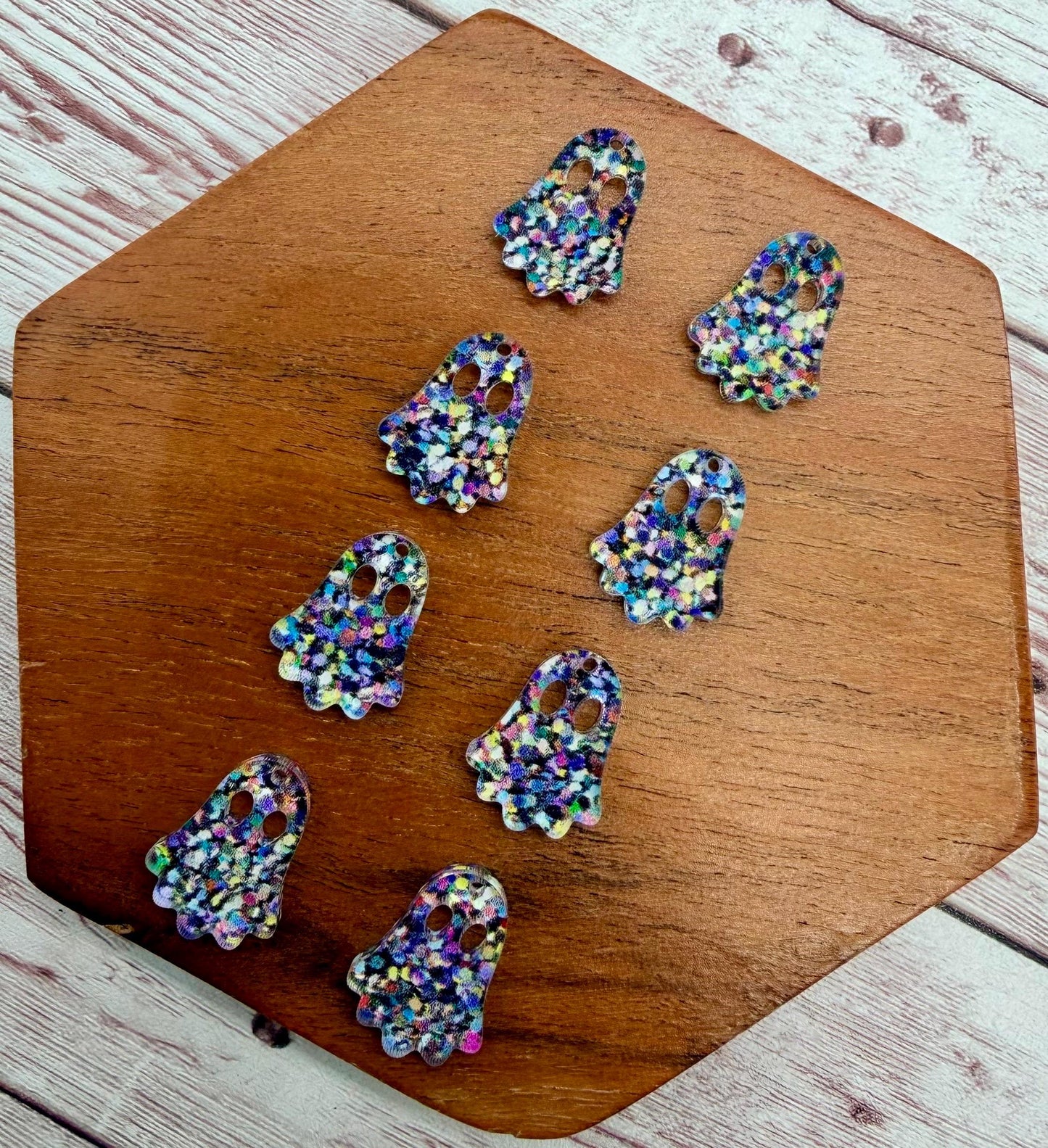 Set of 4 Pair Micro Dot Print Acrylic Mini Ghost Dangle Earring Blanks, Halloween, Fall, DIY Jewelry Making