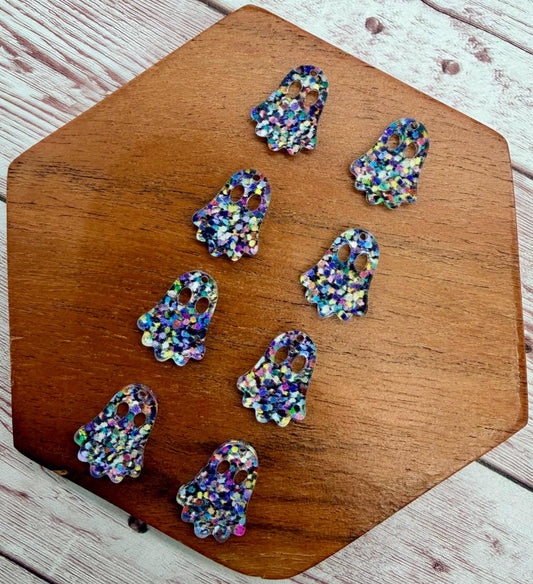 Set of 4 Pair Micro Dot Print Acrylic Mini Ghost Dangle Earring Blanks, Halloween, Fall, DIY Jewelry Making