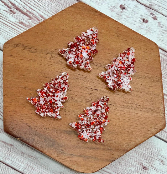 Set of 2 Pair Christmas Tree Red and White Glitter Acrylic Earring Blanks DIY Jewelry Making