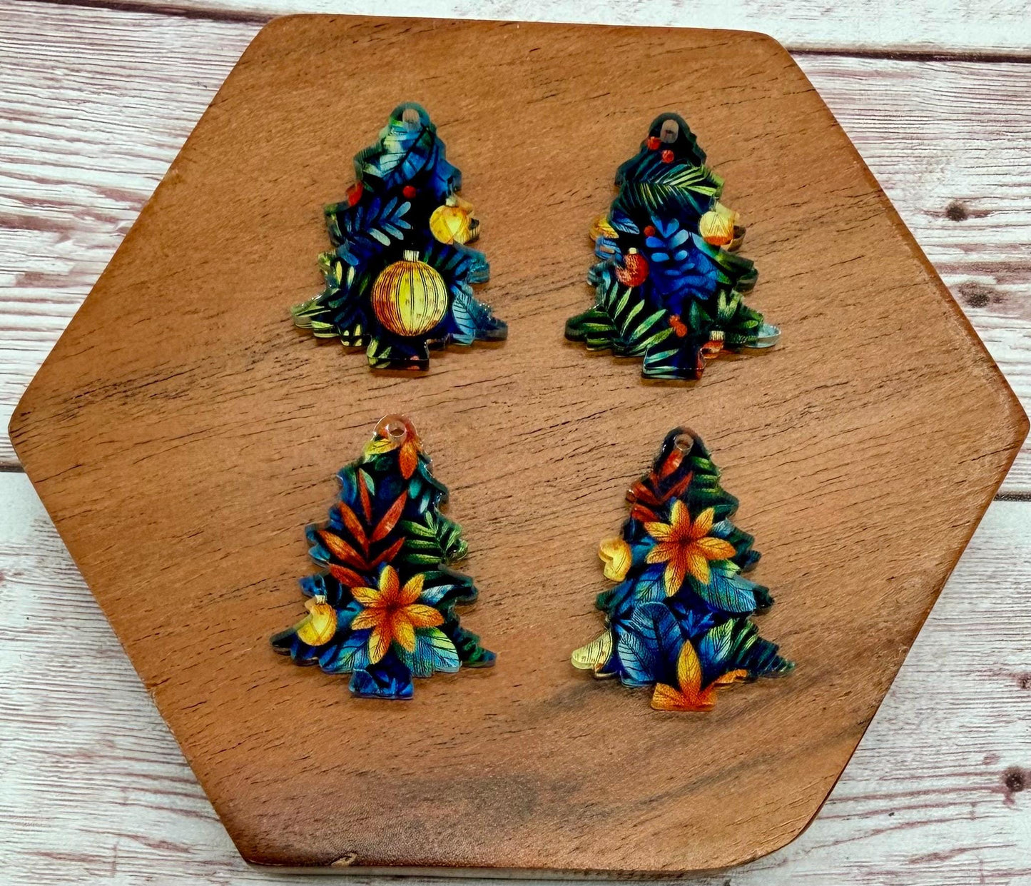 Set of 2 Pair Christmas Tree Tropical Holiday Print Acrylic Earring Blanks DIY Jewelry Making