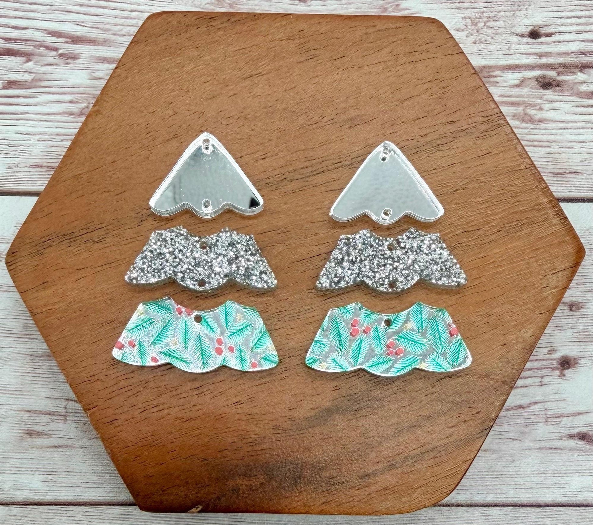 Mirrored Berries and Braches Tiered Christmas Tree Set Earring Blanks, DIY Jewelry Making