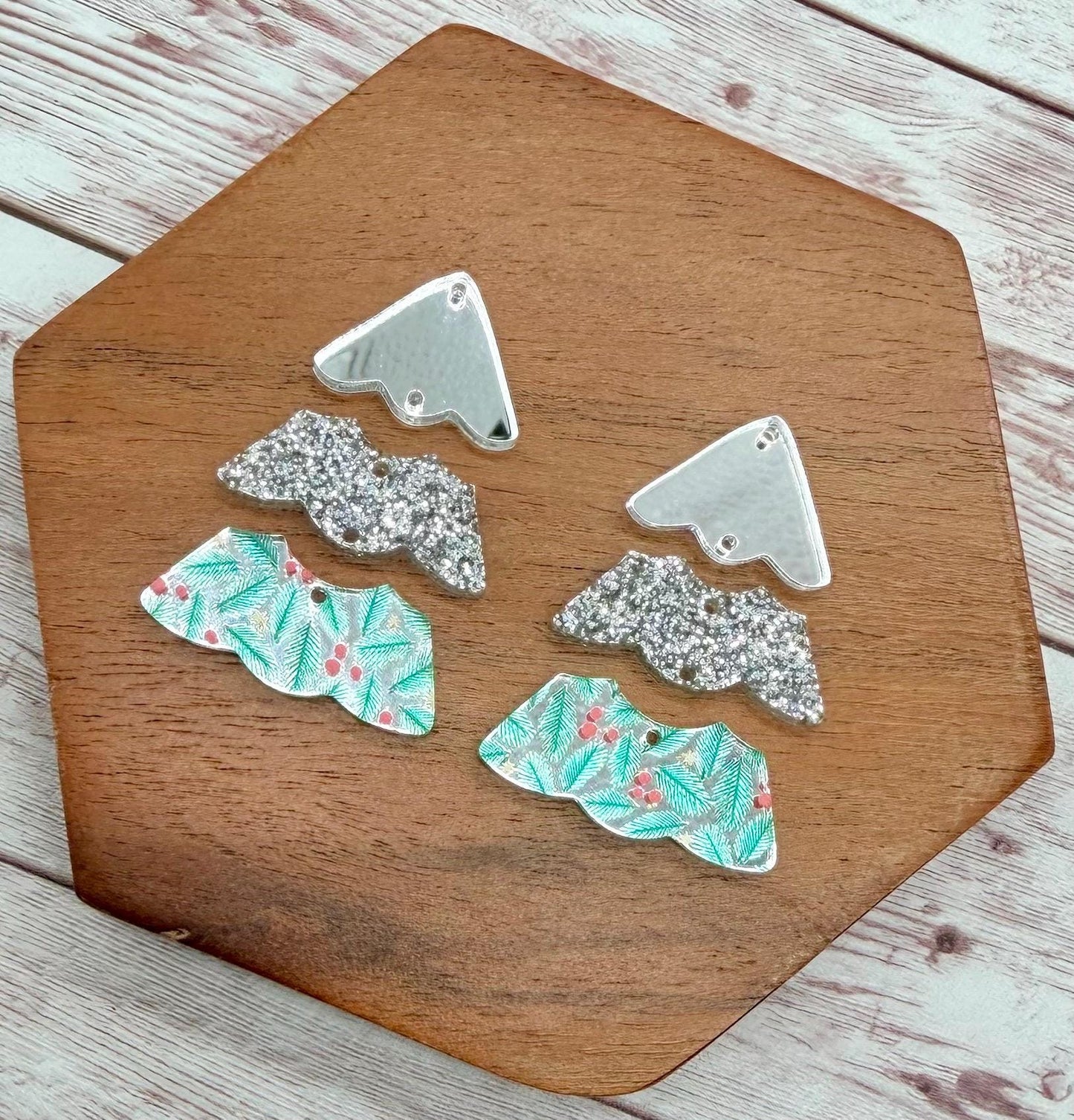 Mirrored Berries and Braches Tiered Christmas Tree Set Earring Blanks, DIY Jewelry Making