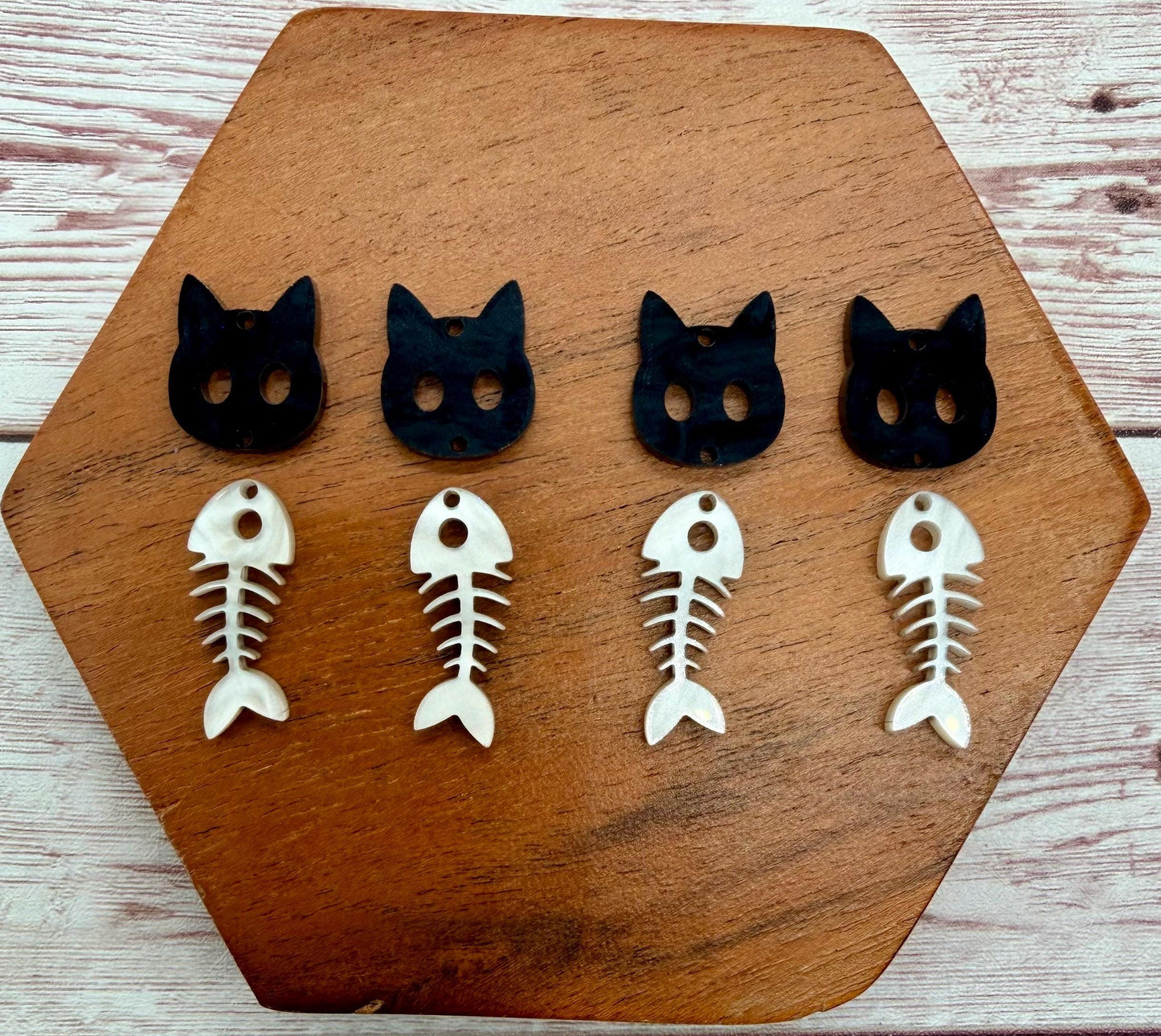 Marbled Cat and Fish Bones Halloween Acrylic Earring Blank Set, DIY Jewelry Making