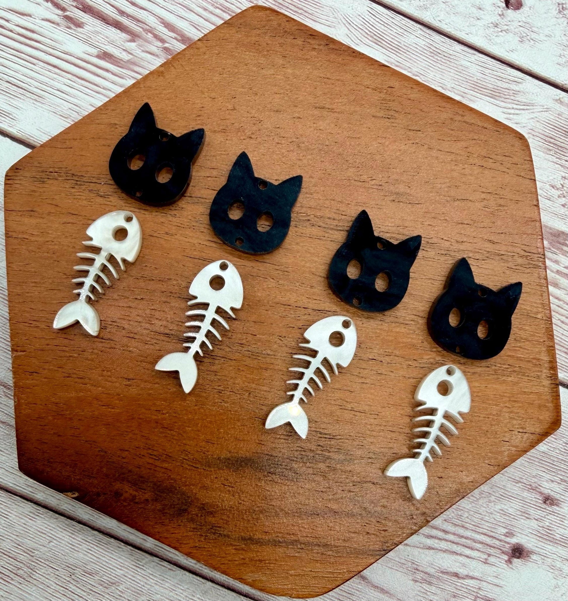 Marbled Cat and Fish Bones Halloween Acrylic Earring Blank Set, DIY Jewelry Making