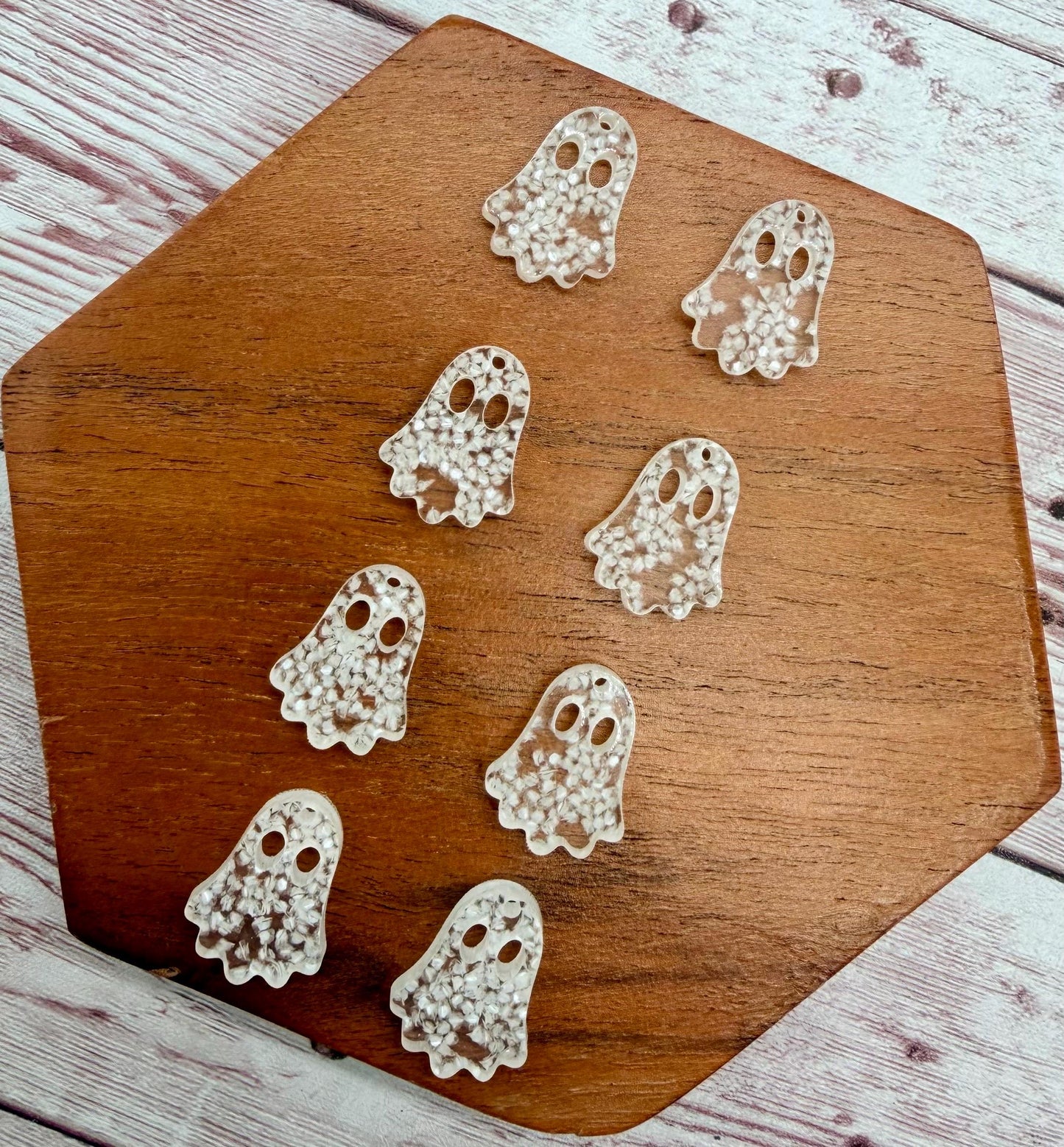 Set of 4 Pair Glow in the Dark Glitter Acrylic Mini Ghost Dangle Earring Blanks, Halloween, Fall, DIY Jewelry Making