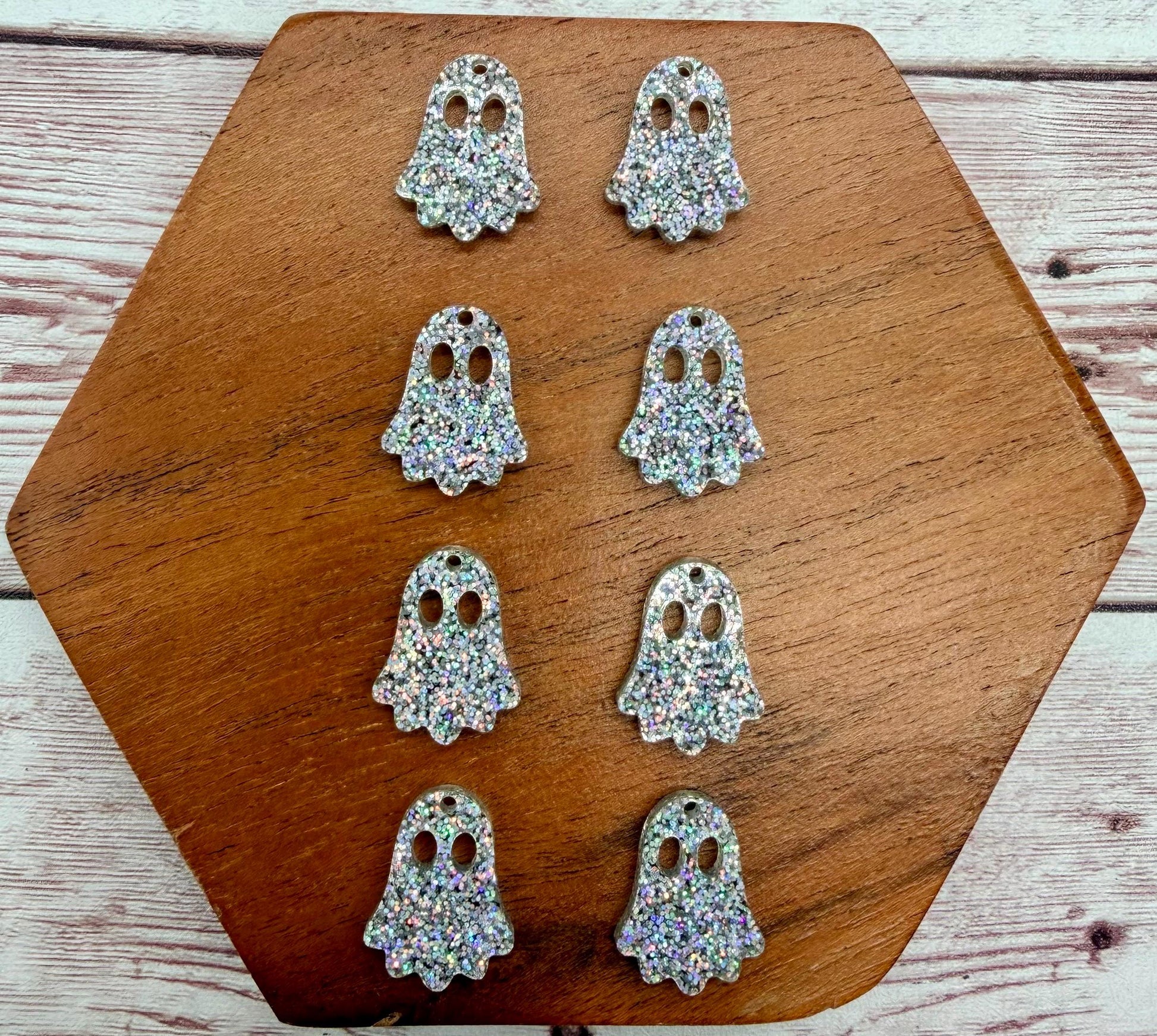 Set of 4 Pair Holographic Glitter Acrylic Mini Ghost Dangle Earring Blanks, Halloween, Fall, DIY Jewelry Making