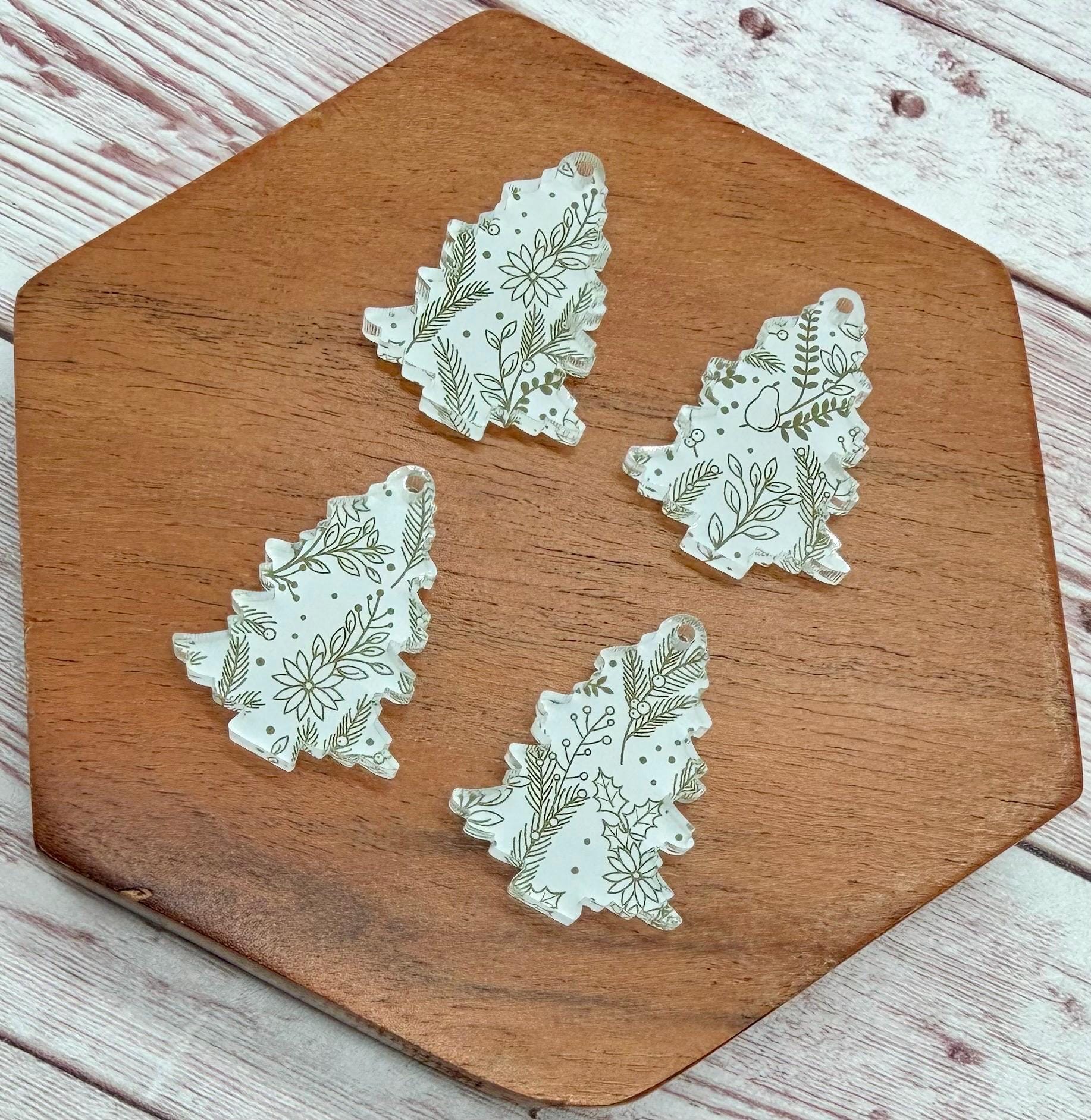 Set of 2 Pair Christmas Tree Winter Branches Print Acrylic Earring Blanks DIY Jewelry Making