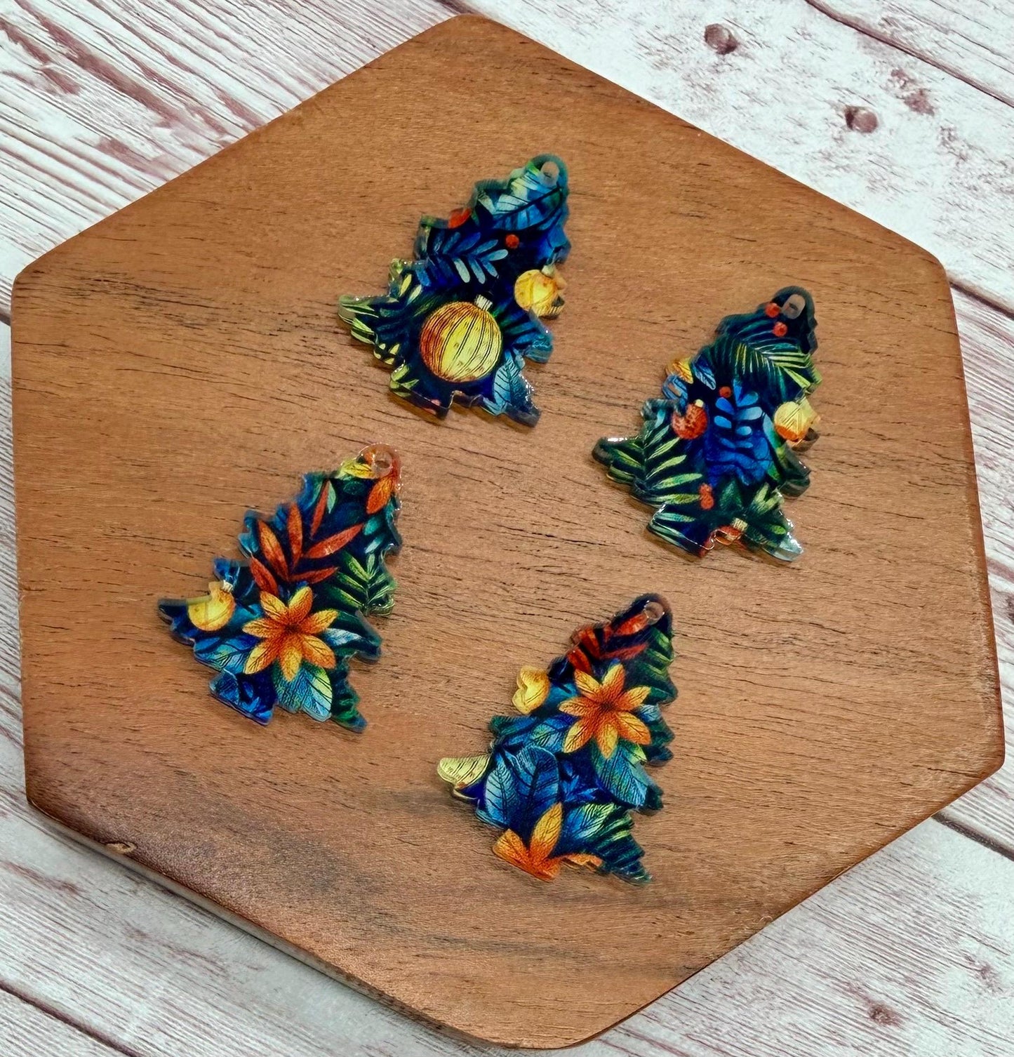 Set of 2 Pair Christmas Tree Tropical Holiday Print Acrylic Earring Blanks DIY Jewelry Making
