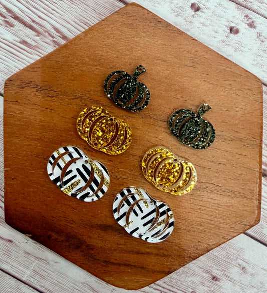 Black, White, and Gold Print Stacked Pumpkin Trio Acrylic Earring Blanks, DIY Jewelry Making