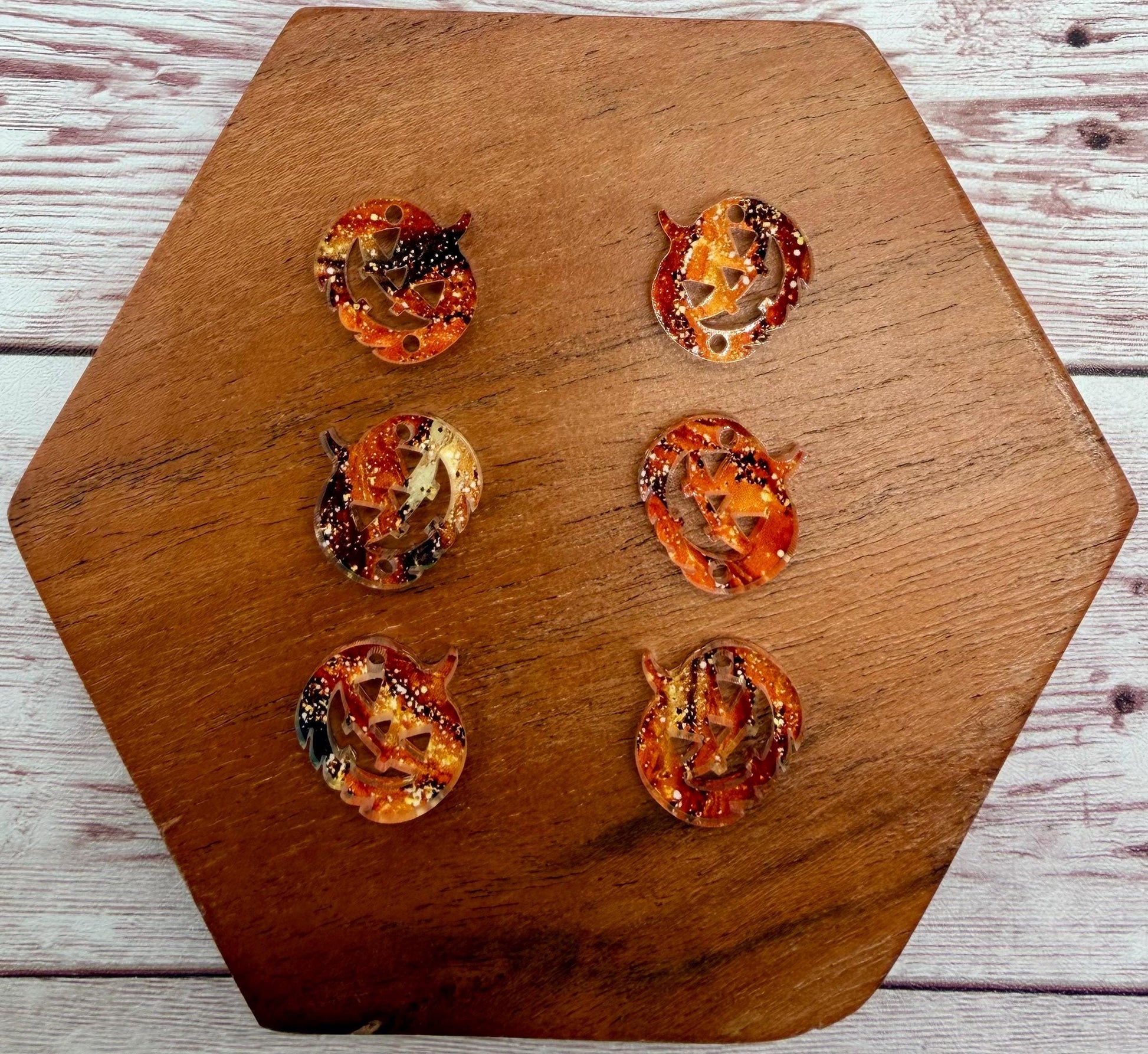 Orange and Black Print Jack-O-Lantern Halloween Trio Acrylic Earring Blanks, DIY Jewelry Making
