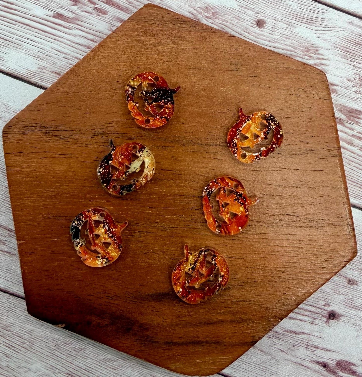 Orange and Black Print Jack-O-Lantern Halloween Trio Acrylic Earring Blanks, DIY Jewelry Making