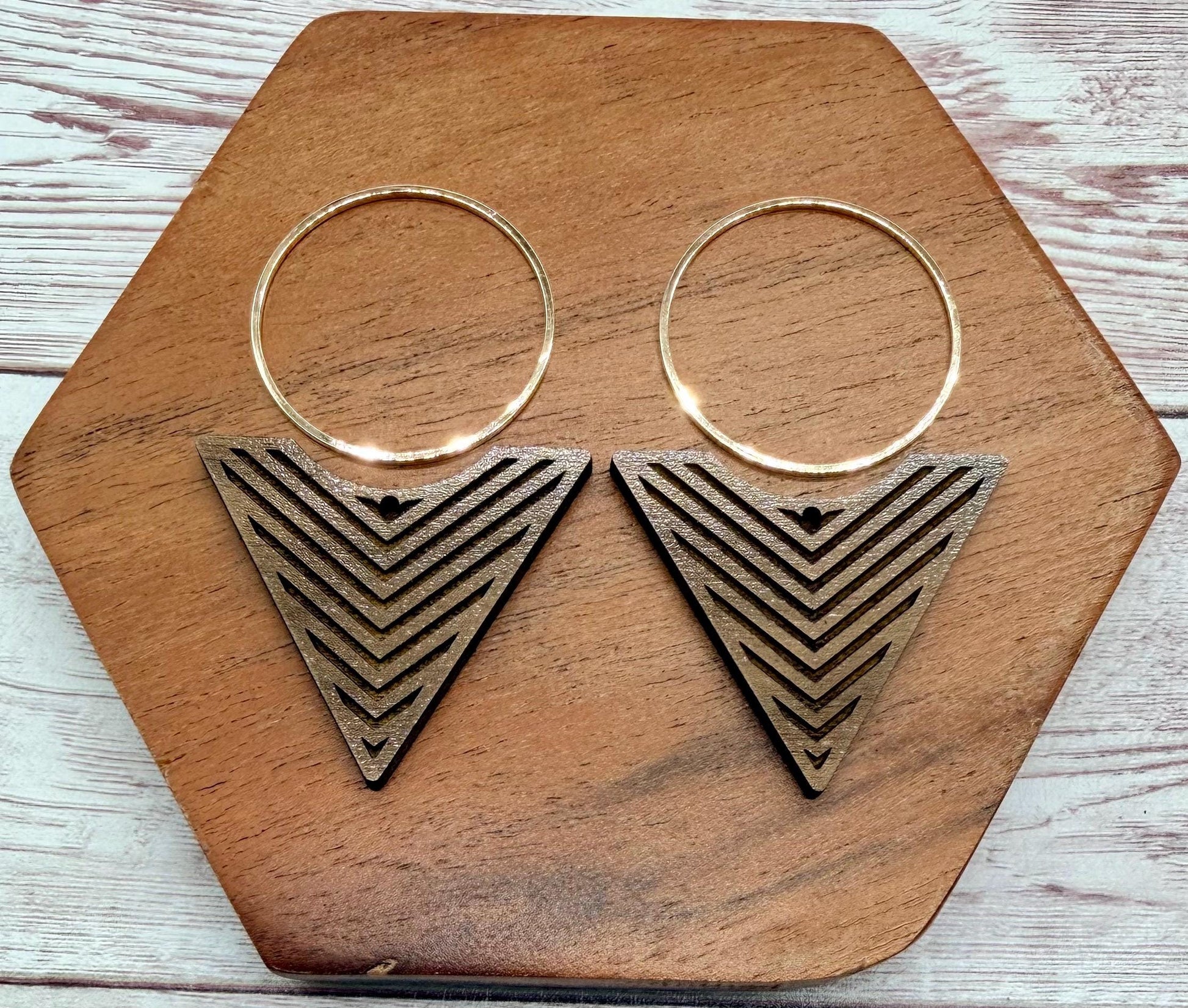 Engraved Line Print Reverse Triangle and Gold Hoop Set Earring Blanks, DIY Jewelry Making