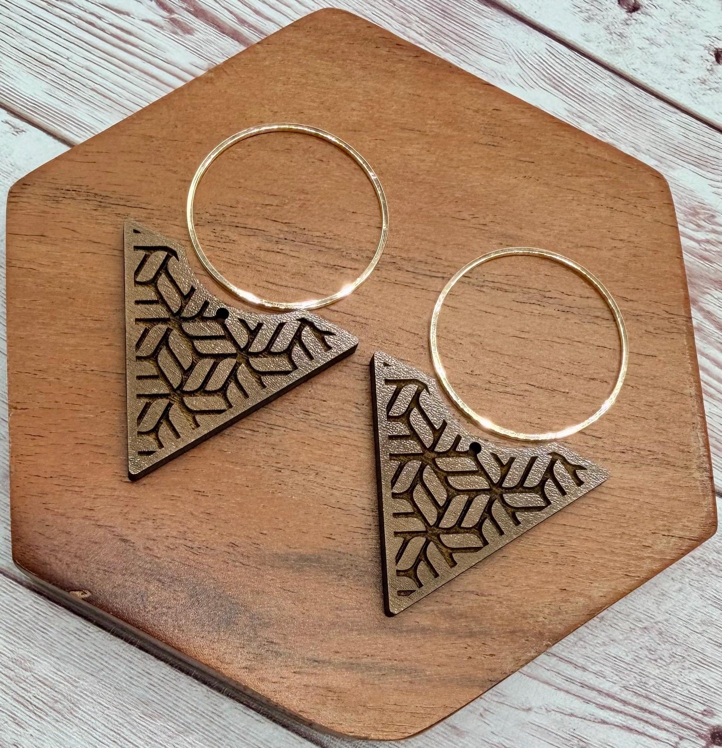 Engraved Geometric Print Reverse Triangle and Gold Hoop Set Earring Blanks, DIY Jewelry Making