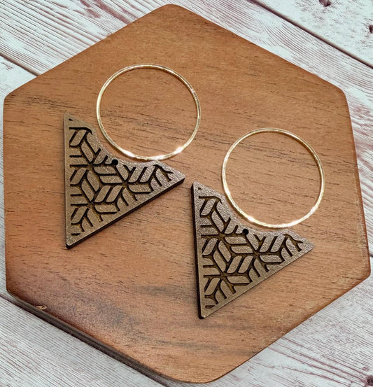 Engraved Geometric Print Reverse Triangle and Gold Hoop Set Earring Blanks, DIY Jewelry Making