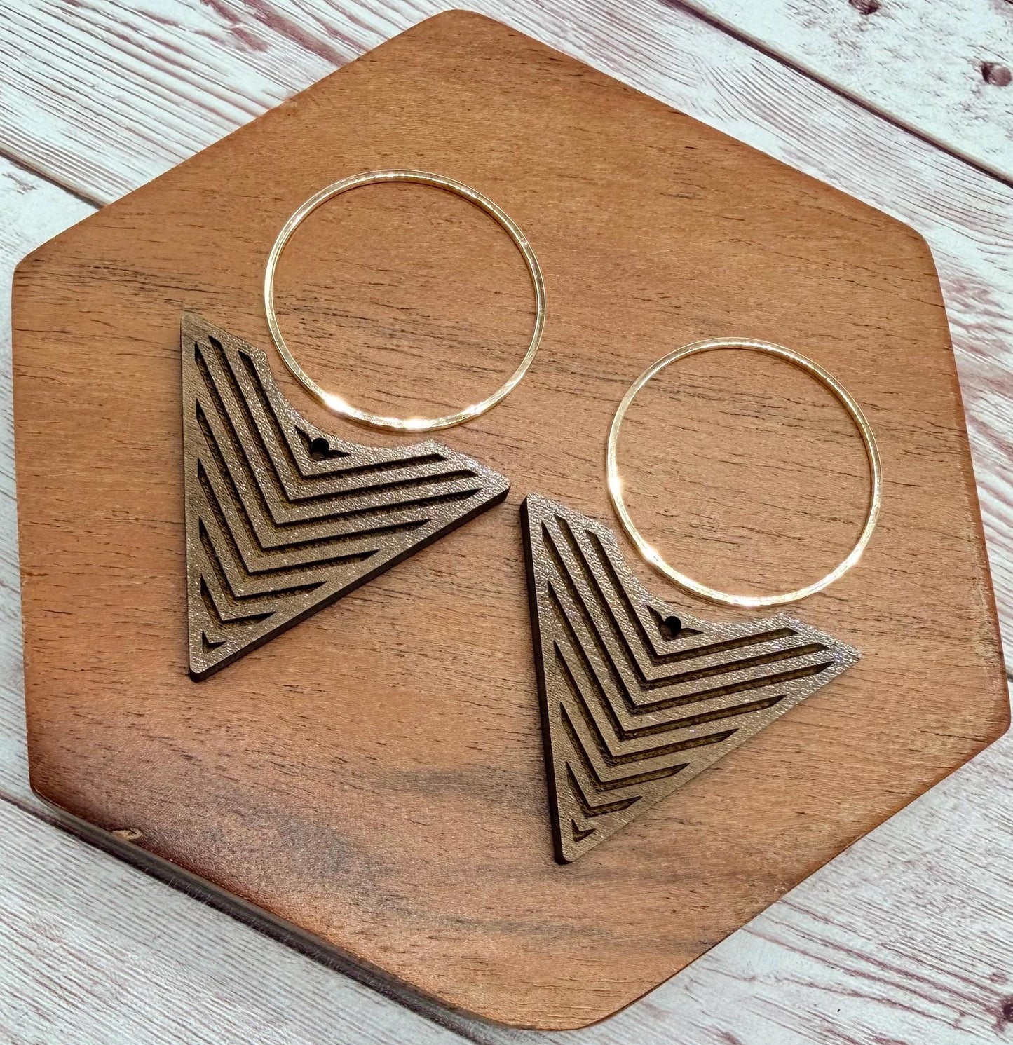 Engraved Line Print Reverse Triangle and Gold Hoop Set Earring Blanks, DIY Jewelry Making