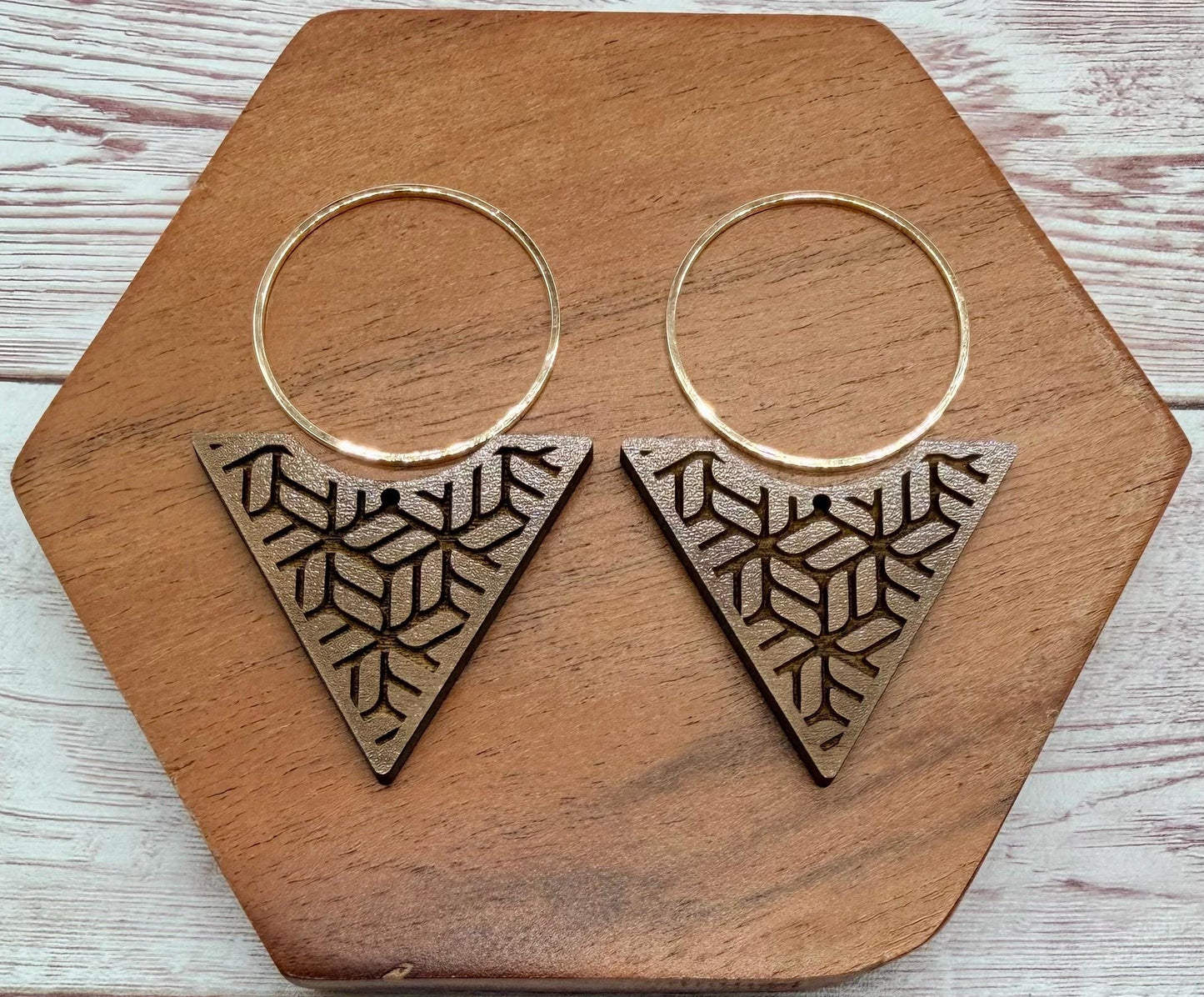 Engraved Geometric Print Reverse Triangle and Gold Hoop Set Earring Blanks, DIY Jewelry Making