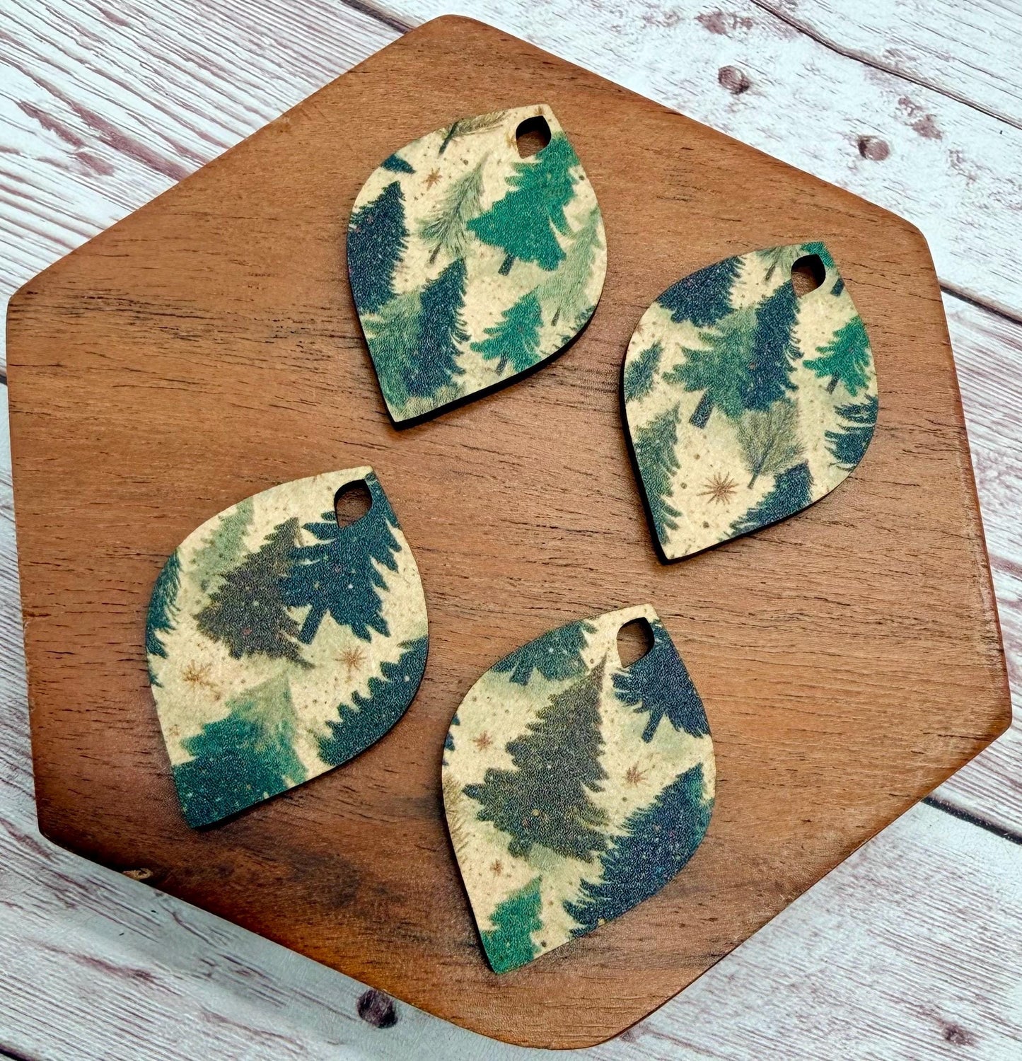 Patterned Winter Tree Print Wood Earring Blanks, Christmas, Holiday, DIY Jewelry Making