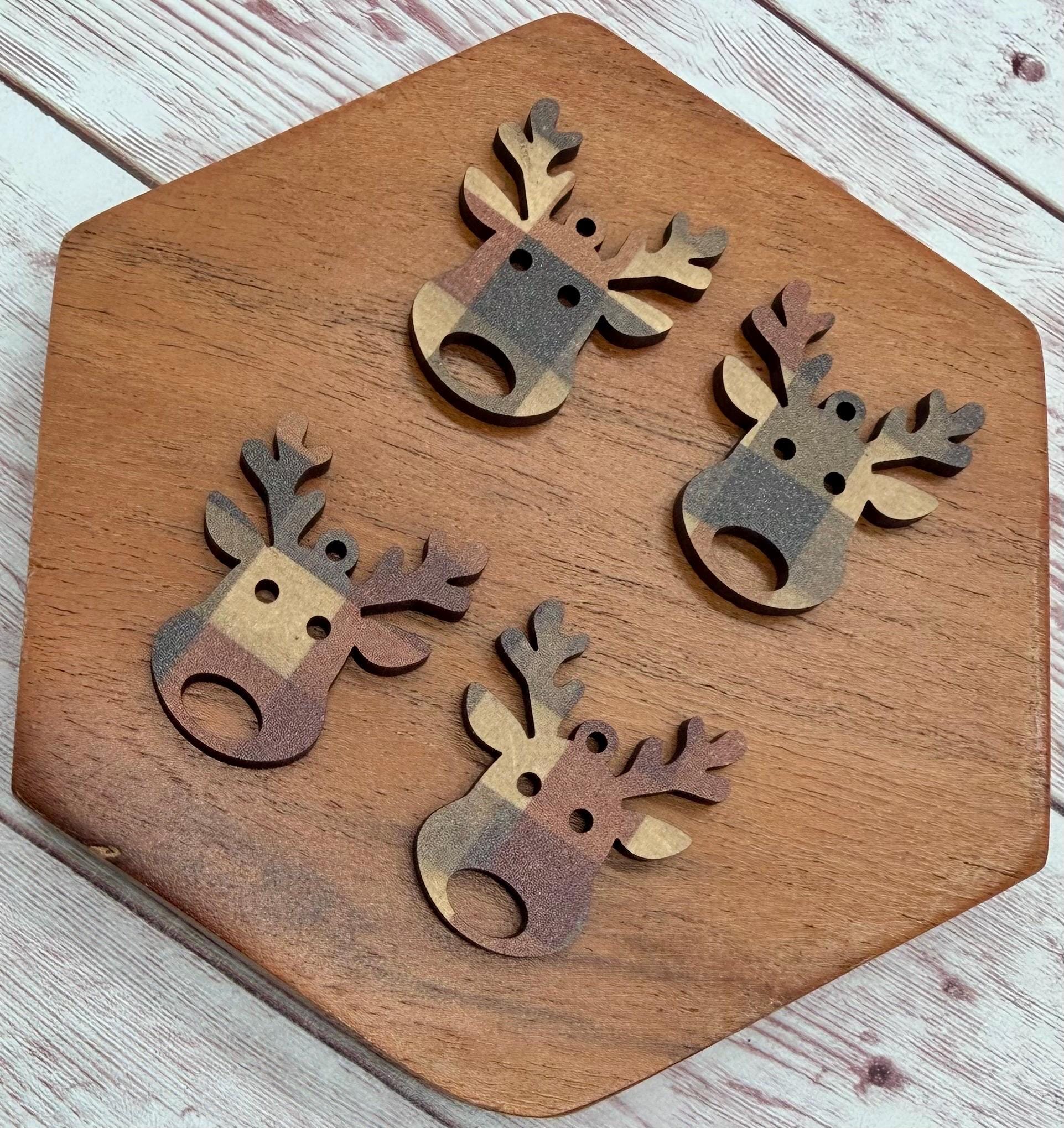 Natural Christmas Plaid Buffalo Reindeer Christmas Earring Blanks, DIY Jewelry Making