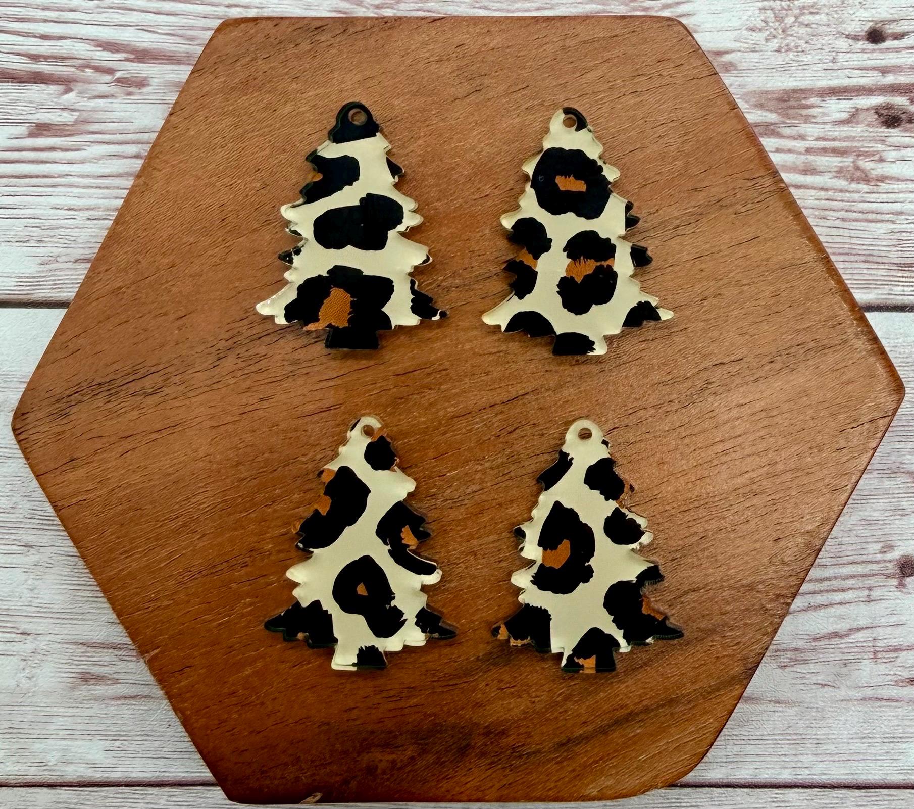 Set of 2 Pair Christmas Tree Leopard Print Acrylic Earring Blanks DIY Jewelry Making