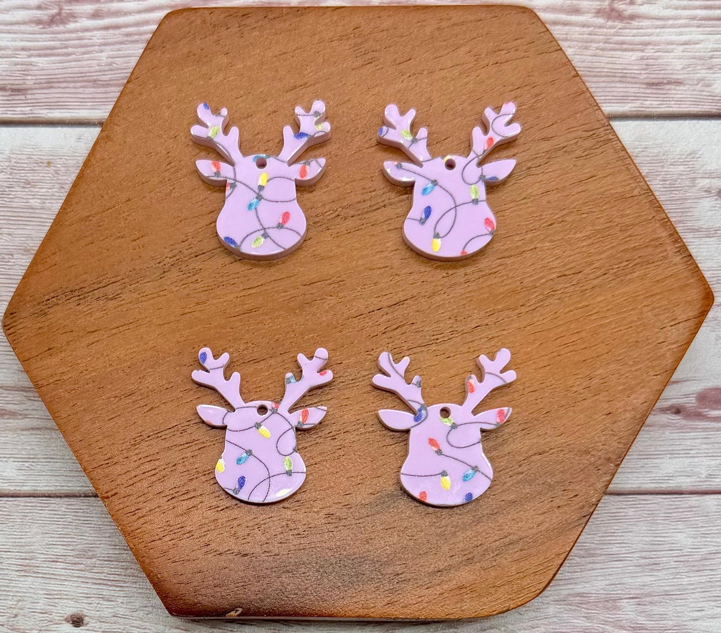 Set of 2 Pair Mini Reindeer Purple Christmas Lights Print Acrylic Earring Blanks, Christmas, Winter, DIY Jewelry Making
