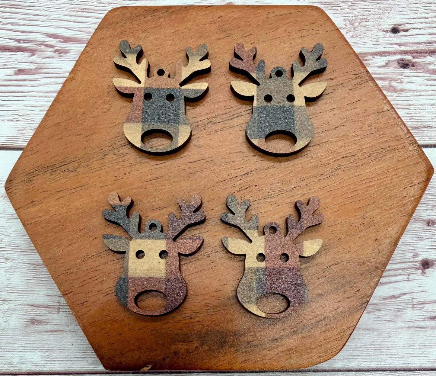 Natural Christmas Plaid Buffalo Reindeer Christmas Earring Blanks, DIY Jewelry Making