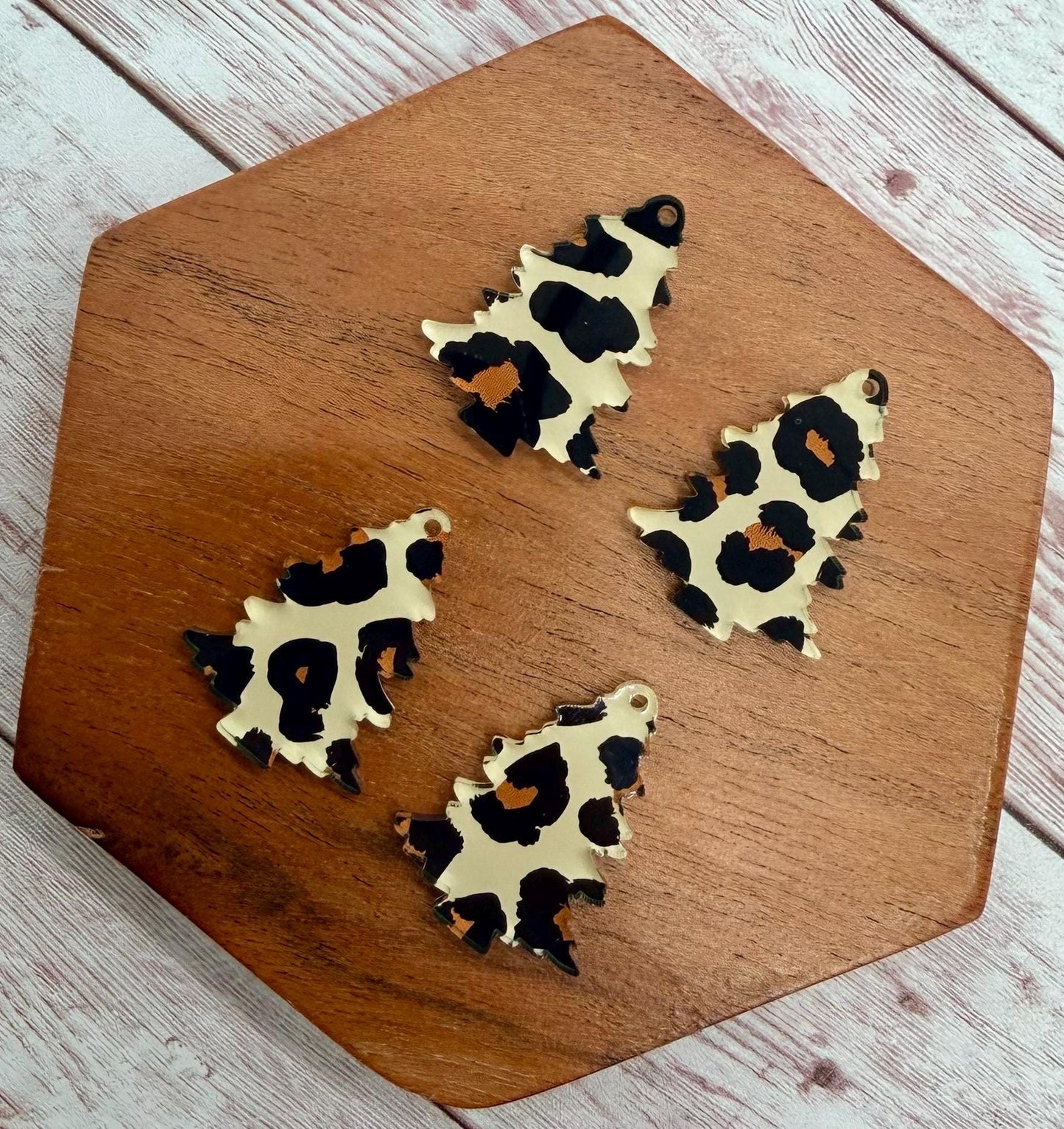 Set of 2 Pair Christmas Tree Leopard Print Acrylic Earring Blanks DIY Jewelry Making