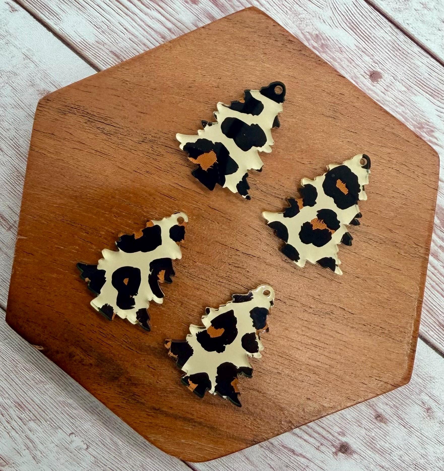 Set of 2 Pair Christmas Tree Leopard Print Acrylic Earring Blanks DIY Jewelry Making