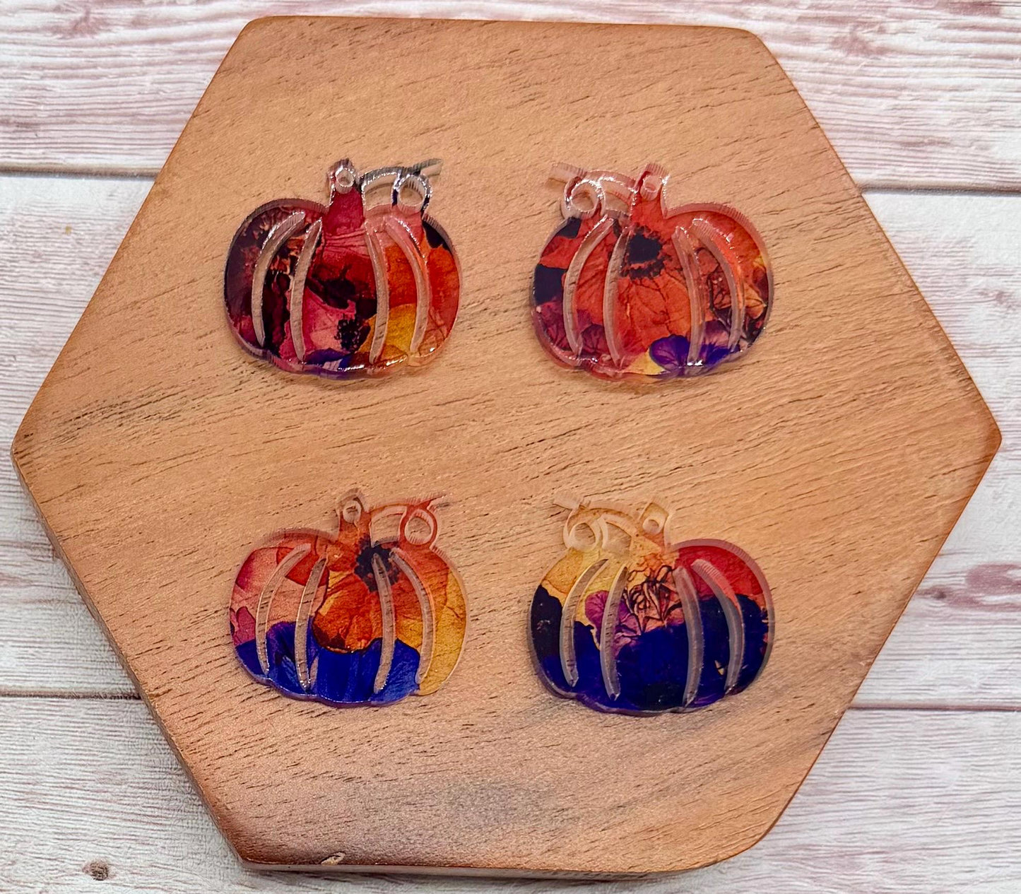 Set of 2 Pair Pumpkin Fall Bright Water Color Floral Print Acrylic Fall Earring Blanks DIY Jewelry Making