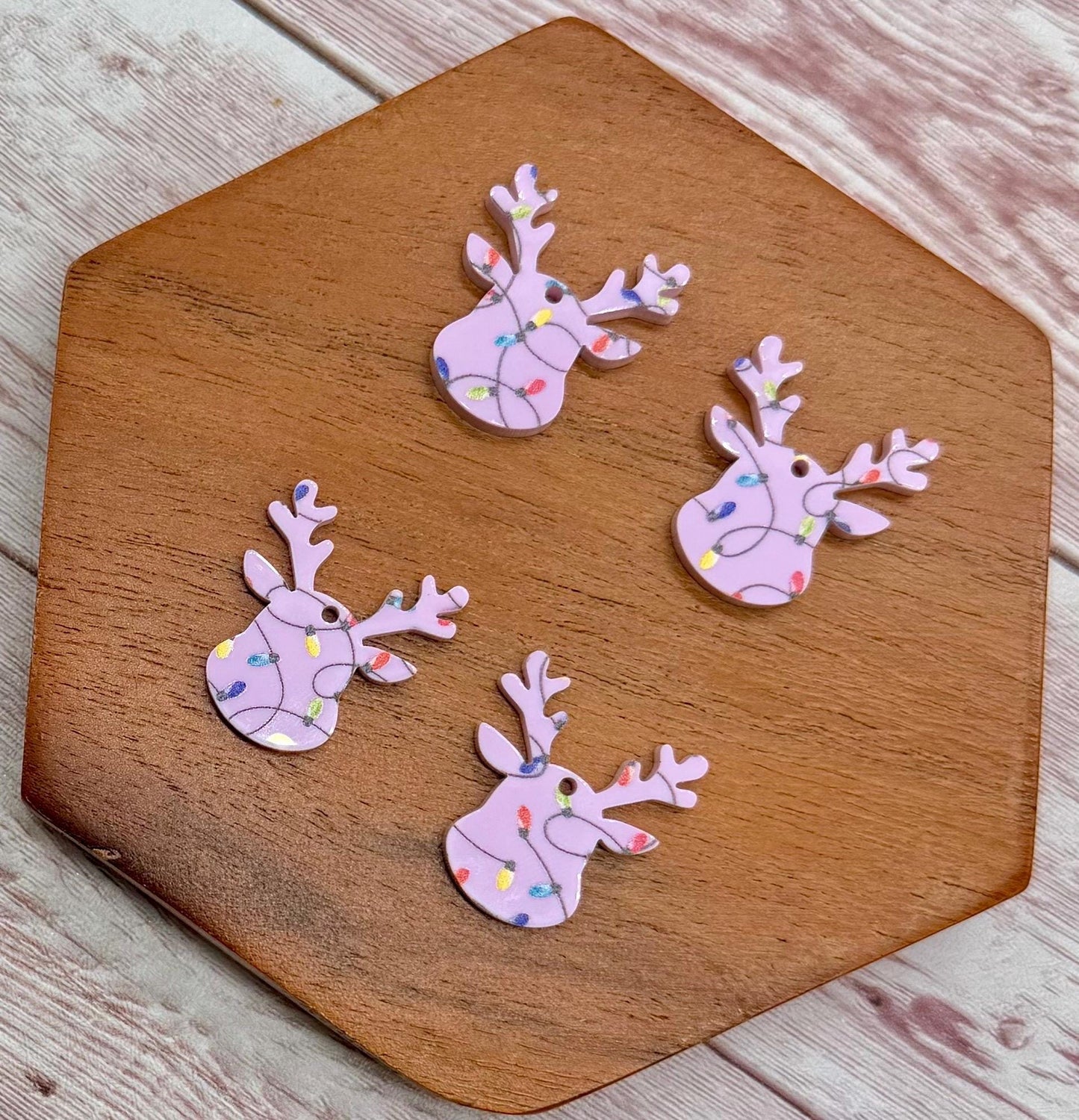 Set of 2 Pair Mini Reindeer Purple Christmas Lights Print Acrylic Earring Blanks, Christmas, Winter, DIY Jewelry Making