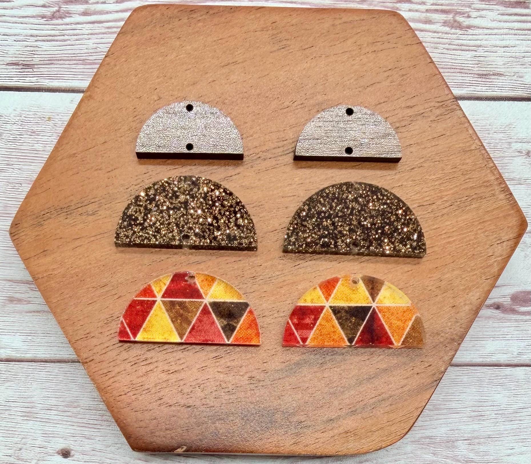Fall Geometric Print Acrylic and Walnut Trio Earring Blanks, DIY Jewelry Making