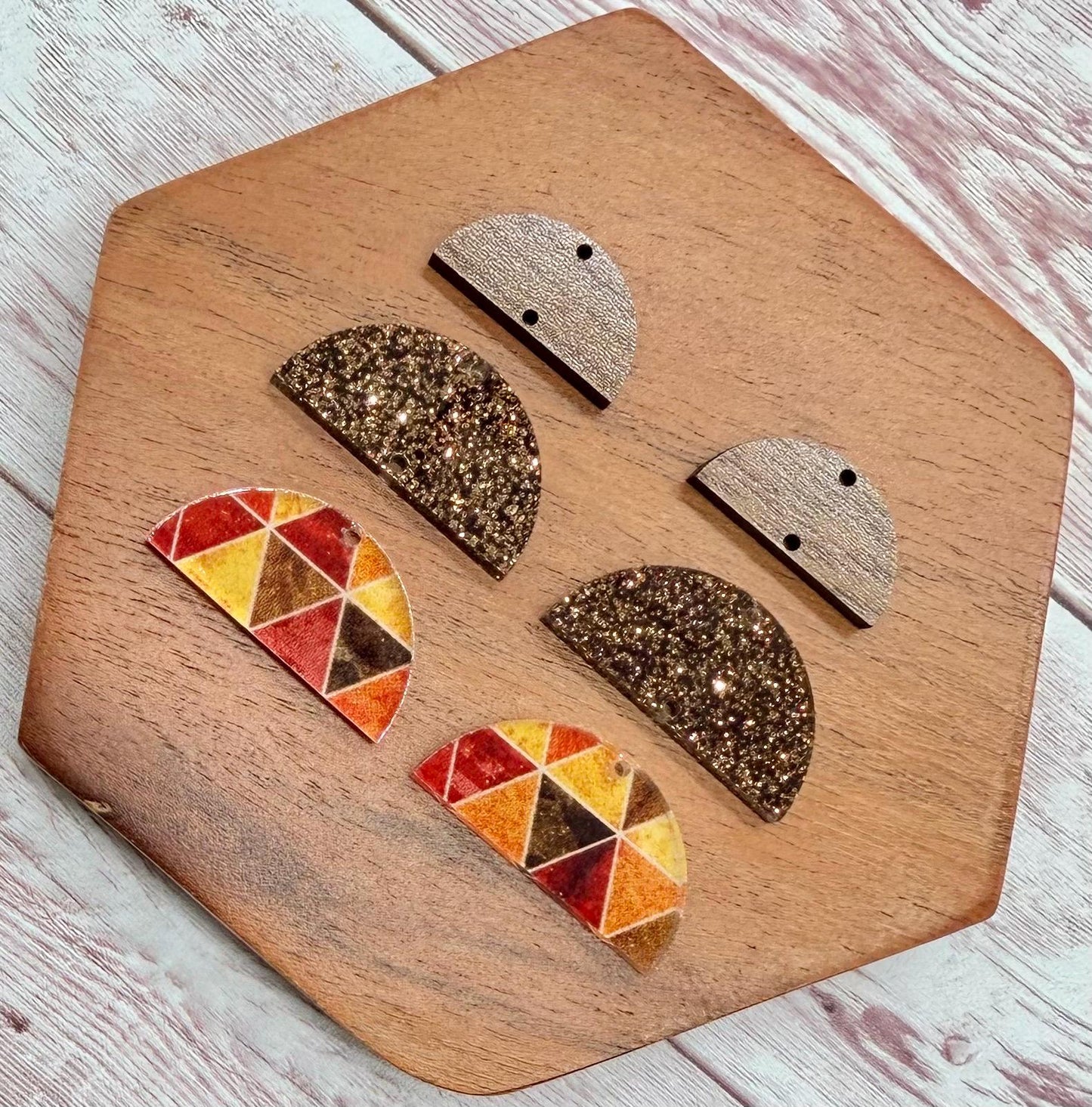 Fall Geometric Print Acrylic and Walnut Trio Earring Blanks, DIY Jewelry Making